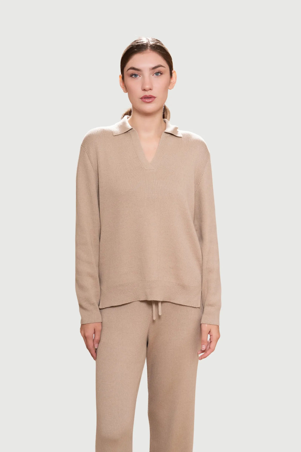 Ribbed Lounge Trousers in Pima Cotton and Baby Alpaca