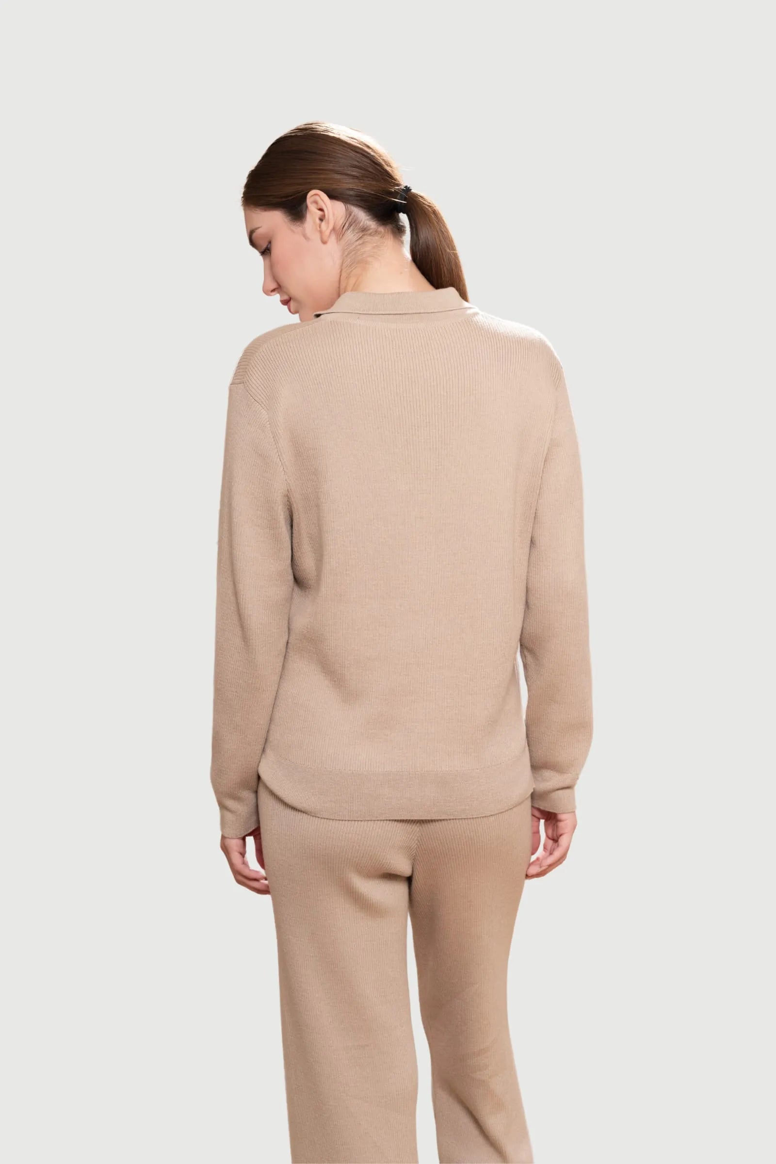 Ribbed Lounge Trousers in Pima Cotton and Baby Alpaca