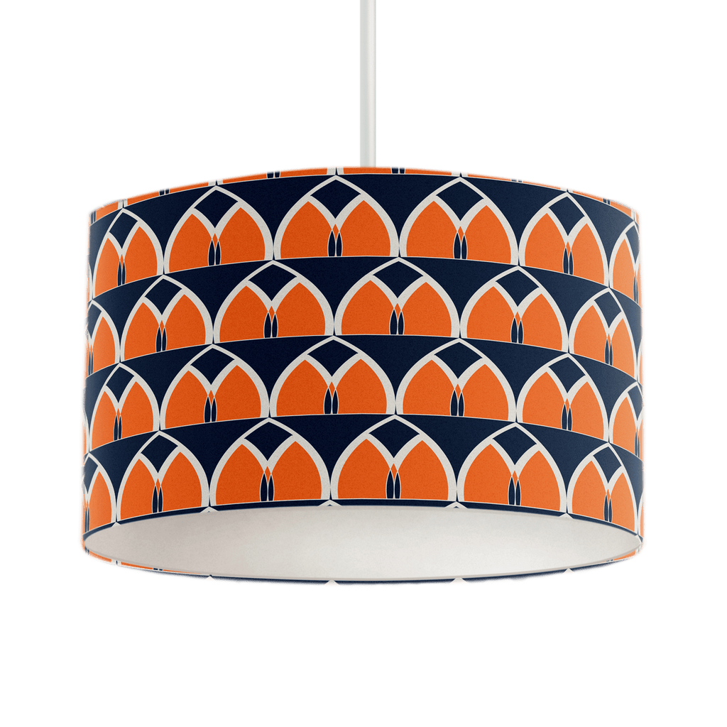 Navy Blue and Orange Retro Geometric Lampshade for Ceiling or Table