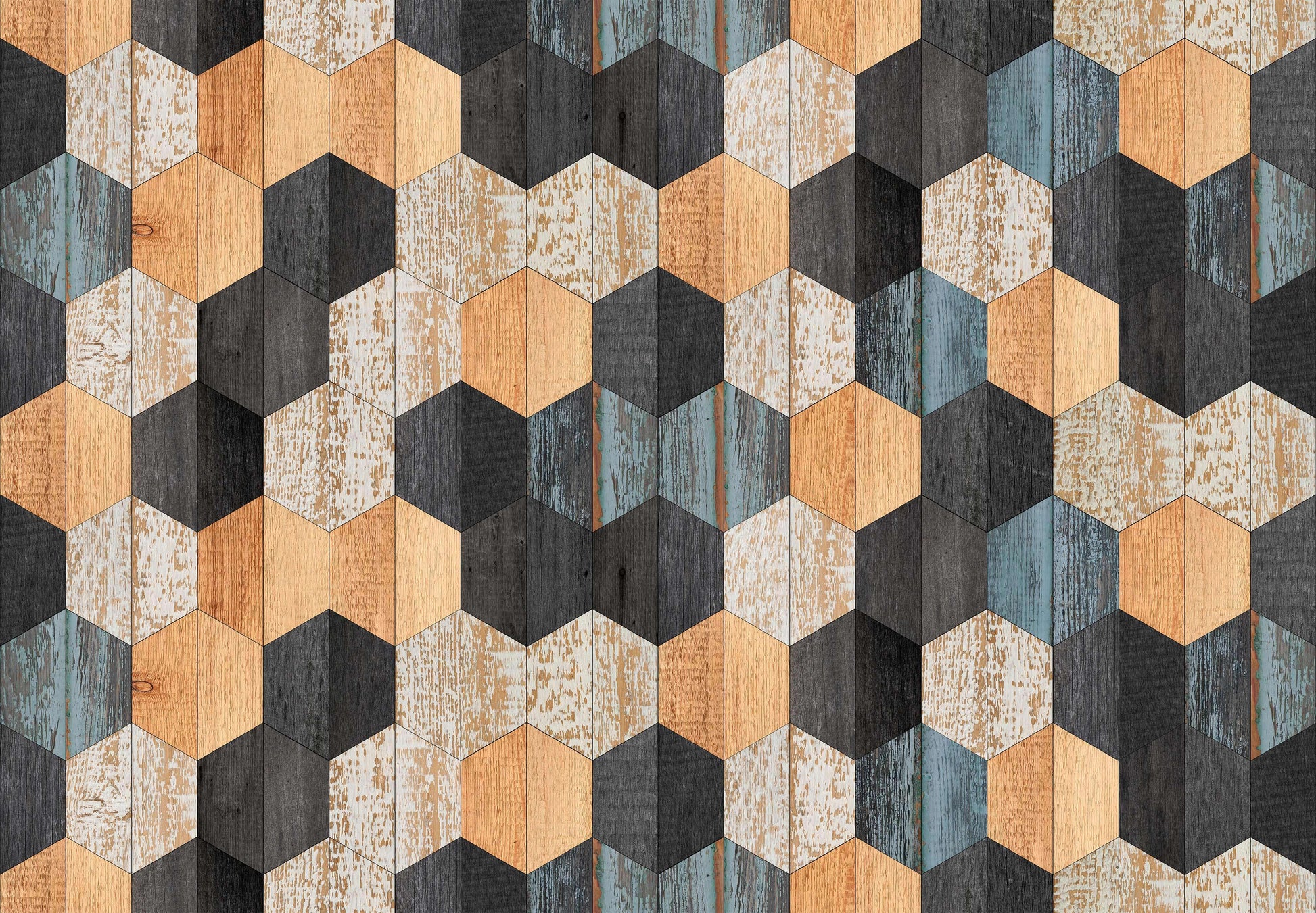 Neville Geometric Wallpaper with Faux Wood Texture