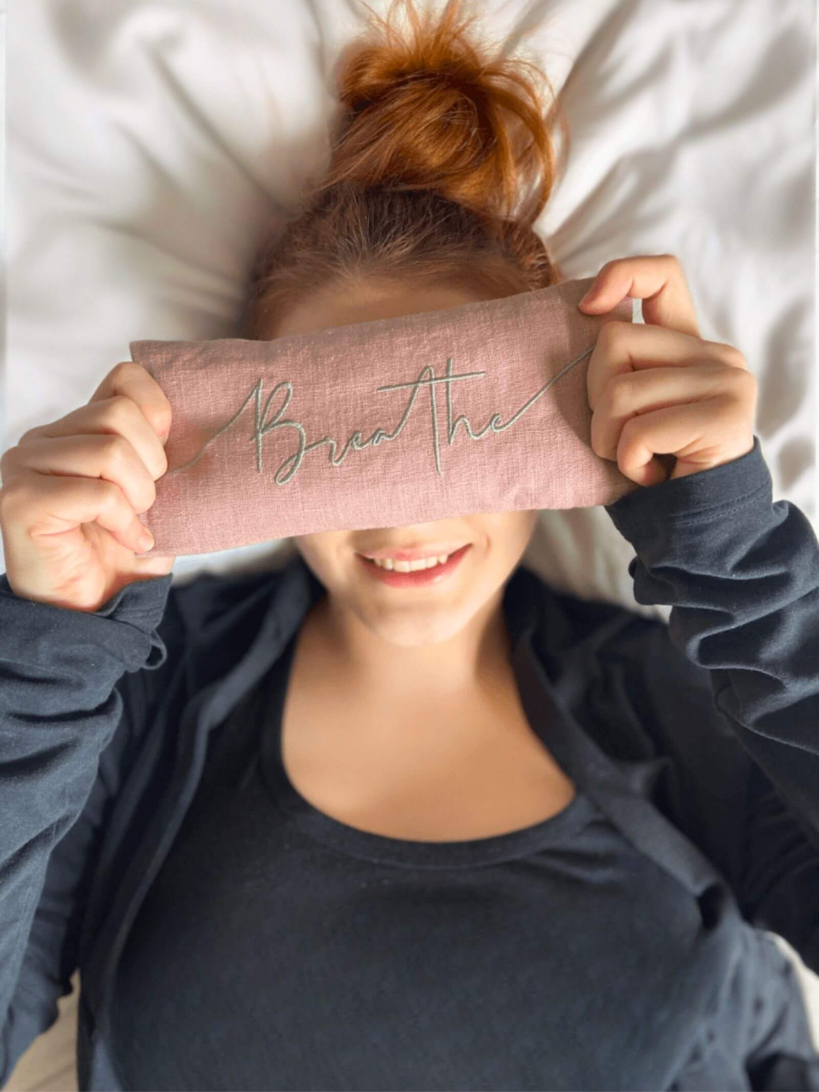 Breathe Embroidered Linen and Lavender Eye Pillow