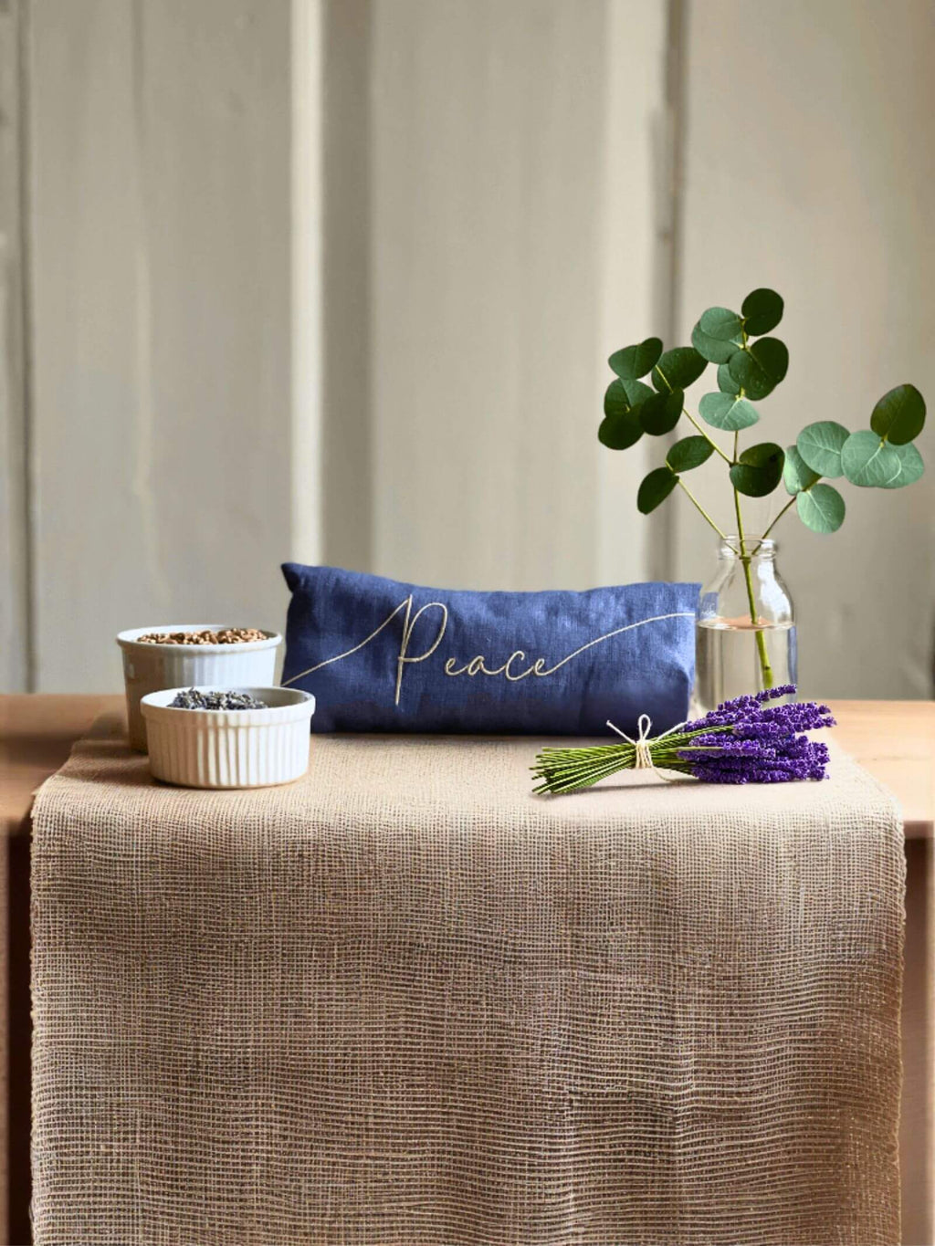 Peace Embroidered Lavender Eye Pillow in Linen