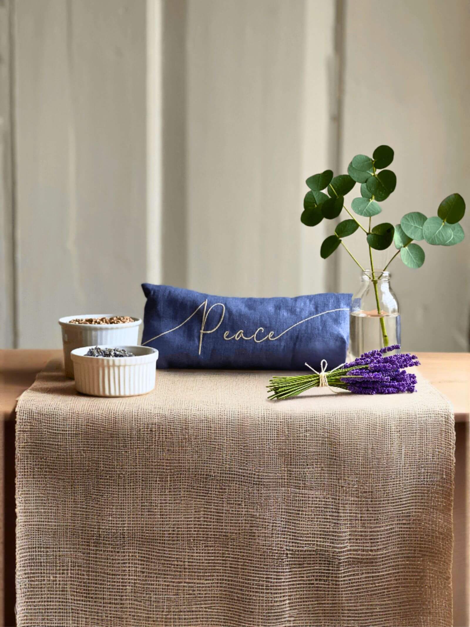 Peace Embroidered Lavender Eye Pillow in Linen