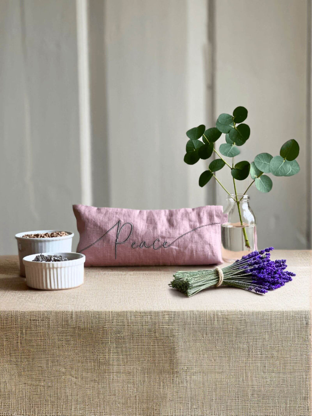 Peace Embroidered Lavender Eye Pillow in Linen