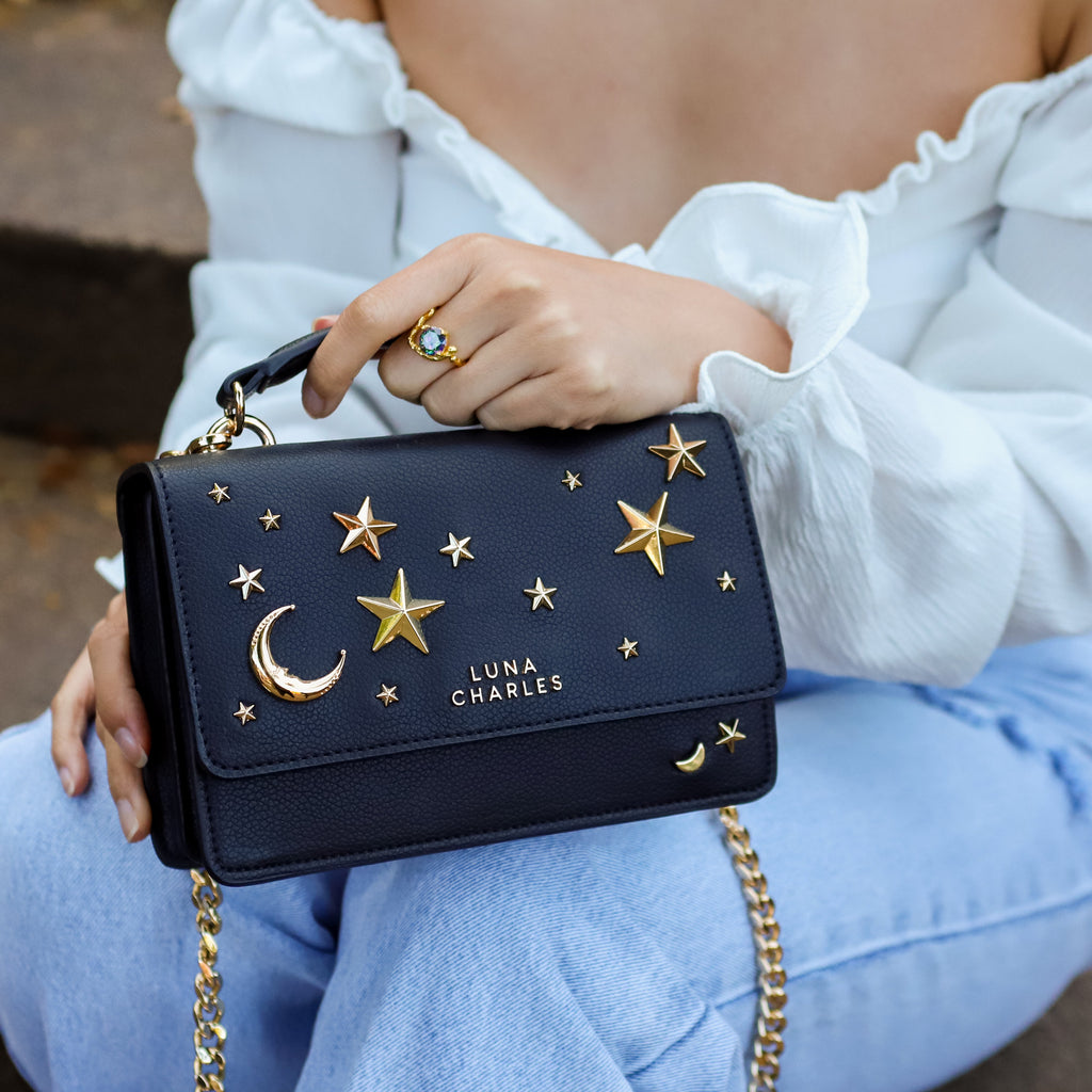 Nova Star Studded Handbag in Black and Gold
