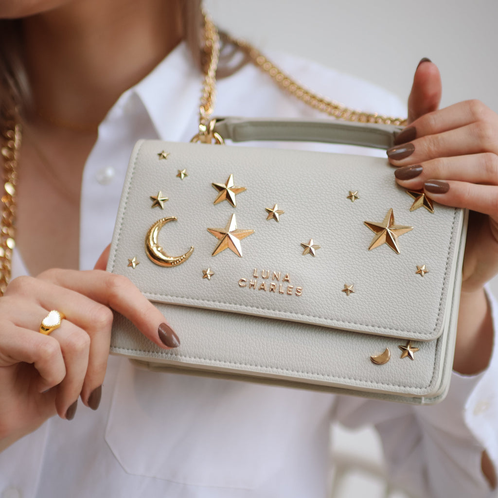 Nova Star Studded Handbag in Grey and Gold
