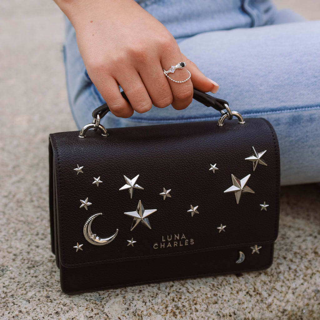 Nova Star Studded Crossbody Bag in Black and Silver