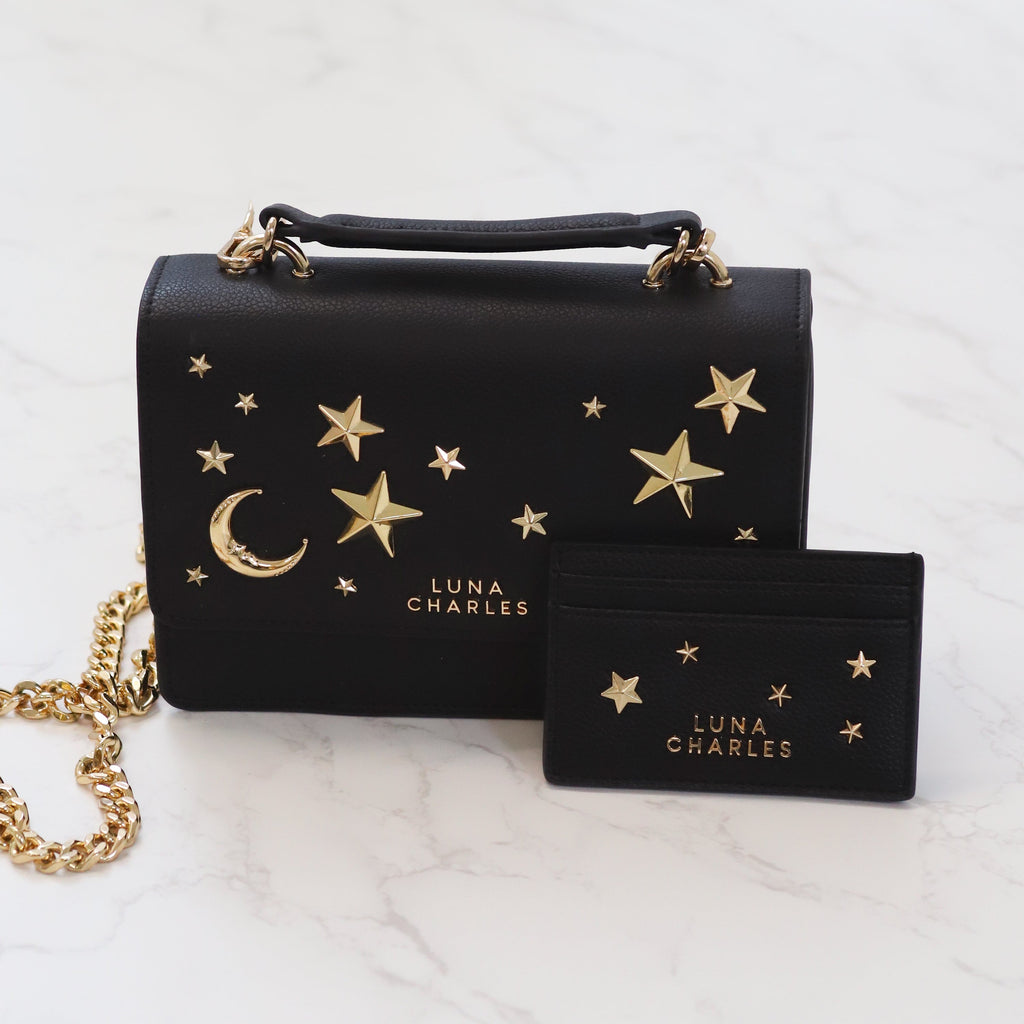 Star Studded Card Holder in Black and Gold