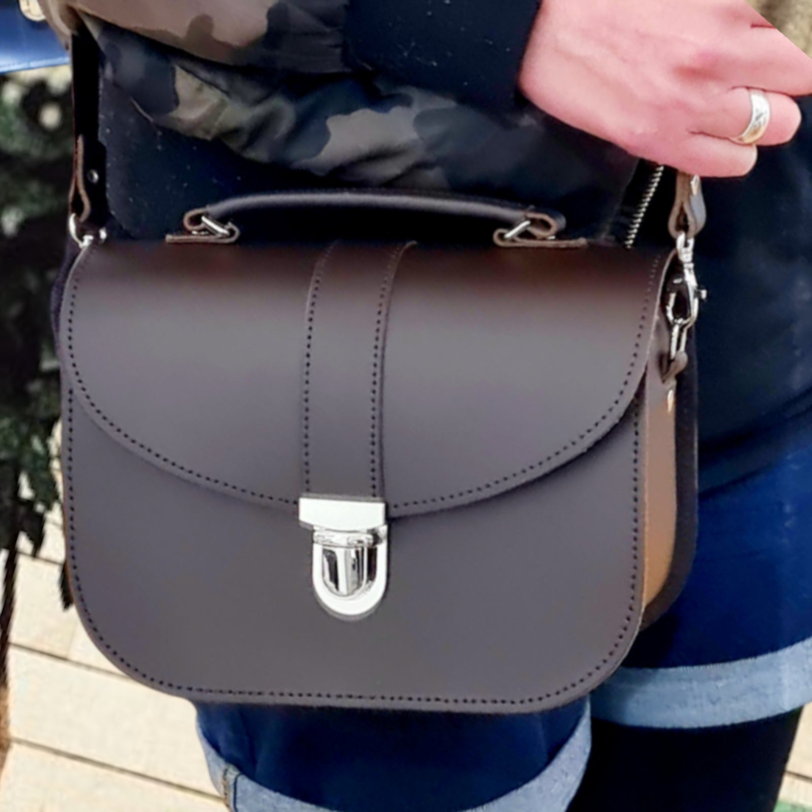 Handmade Dark Brown Leather Bag with Adjustable Strap