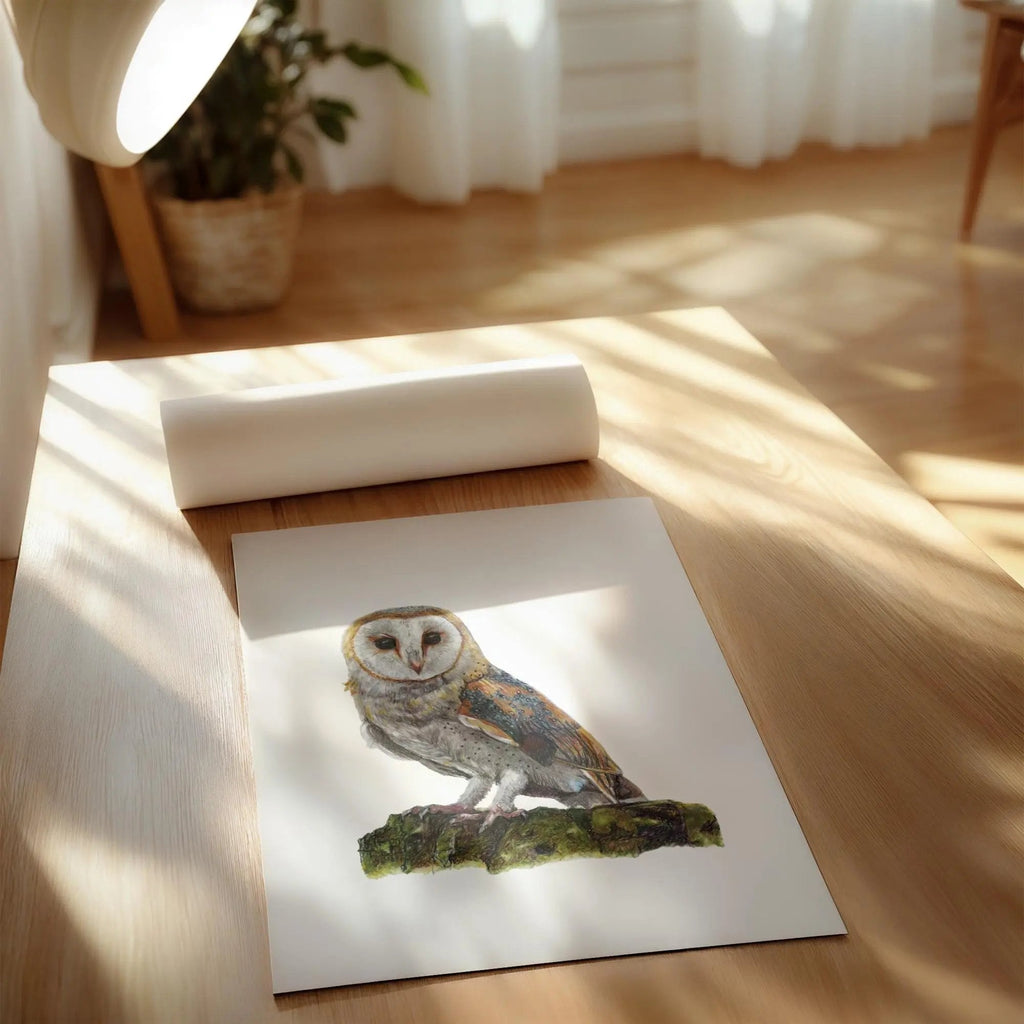 Hand Drawn Barn Owl Wildlife Wall Art Print A4