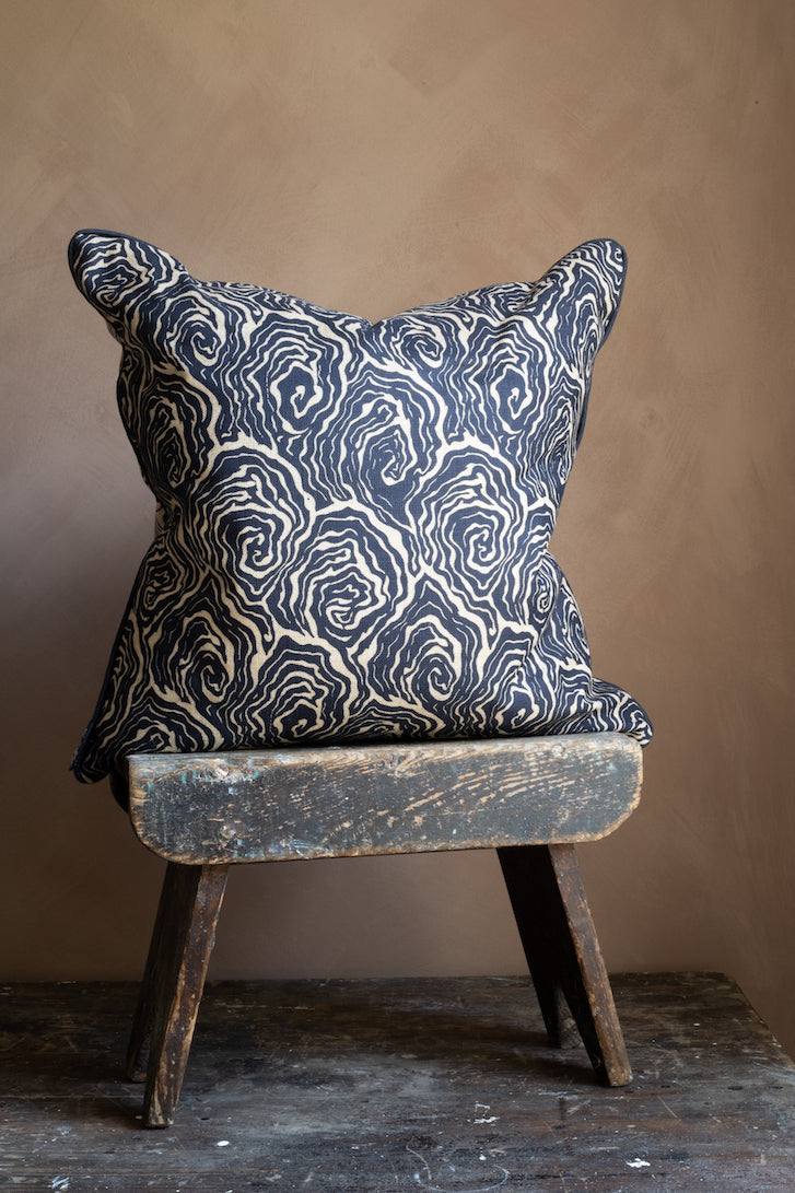 Oysters Monochrome Cushion in Cream and Black Linen