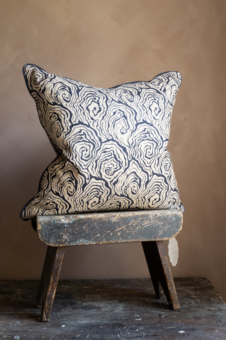 Oysters Monochrome Cushion in Cream and Black Linen