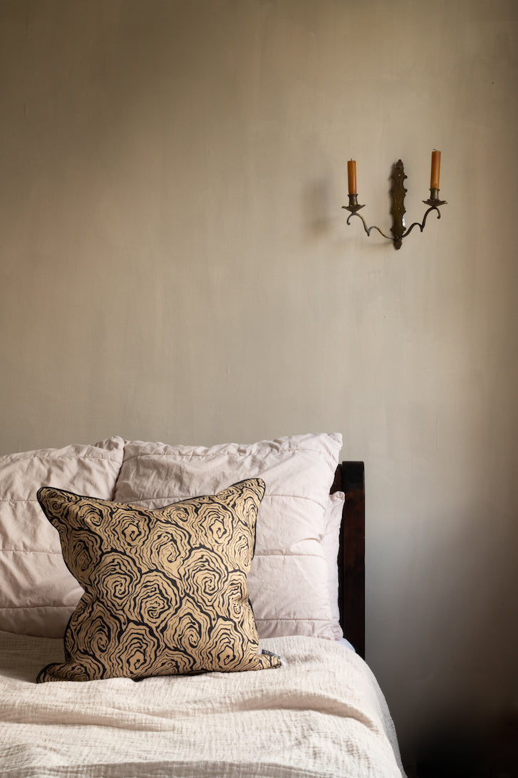 Oysters Monochrome Cushion in Cream and Black Linen