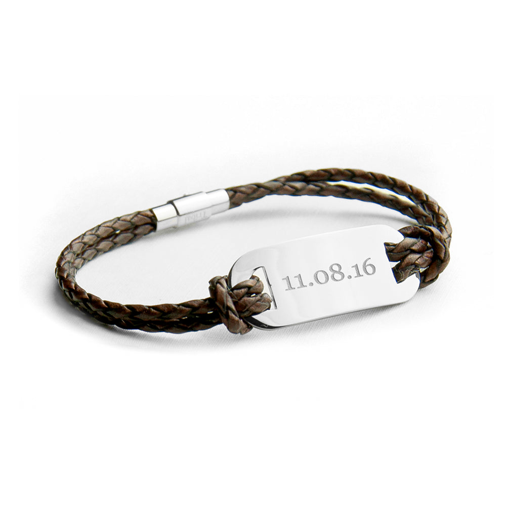 Personalised Men's Statement Woven Brown Leather Bracelet