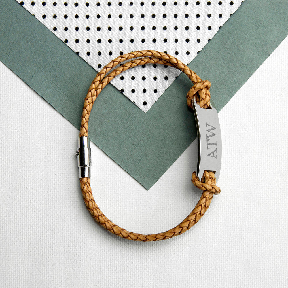 Personalised Men's Statement Leather Bracelet in Sandstone