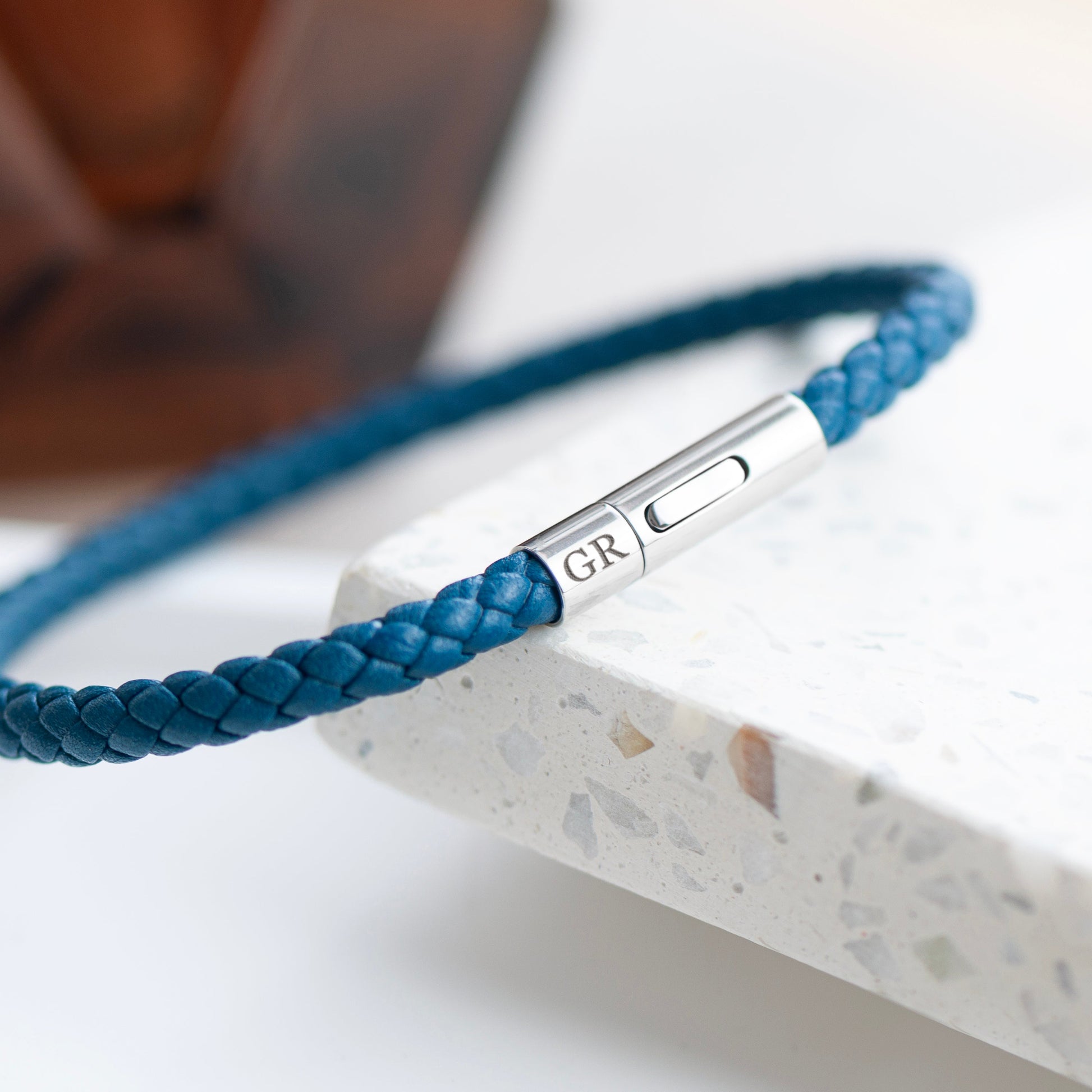 Personalised Men's Capsule Tube Woven Bracelet in Aegean Blue