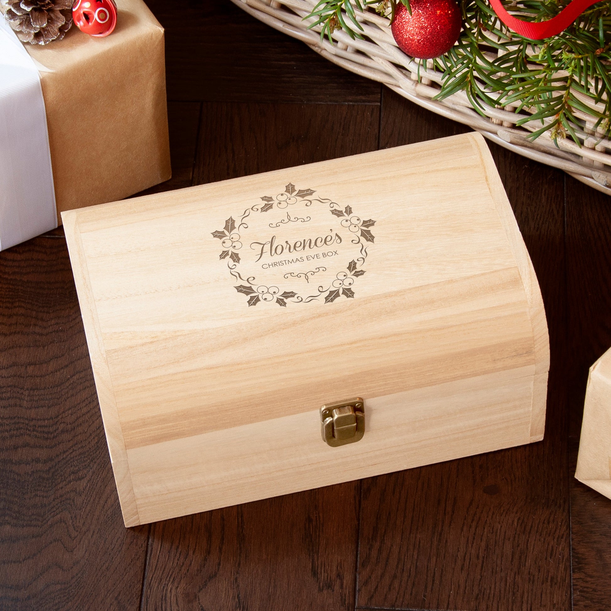 Personalised Christmas Eve Chest with Mistletoe Wreath