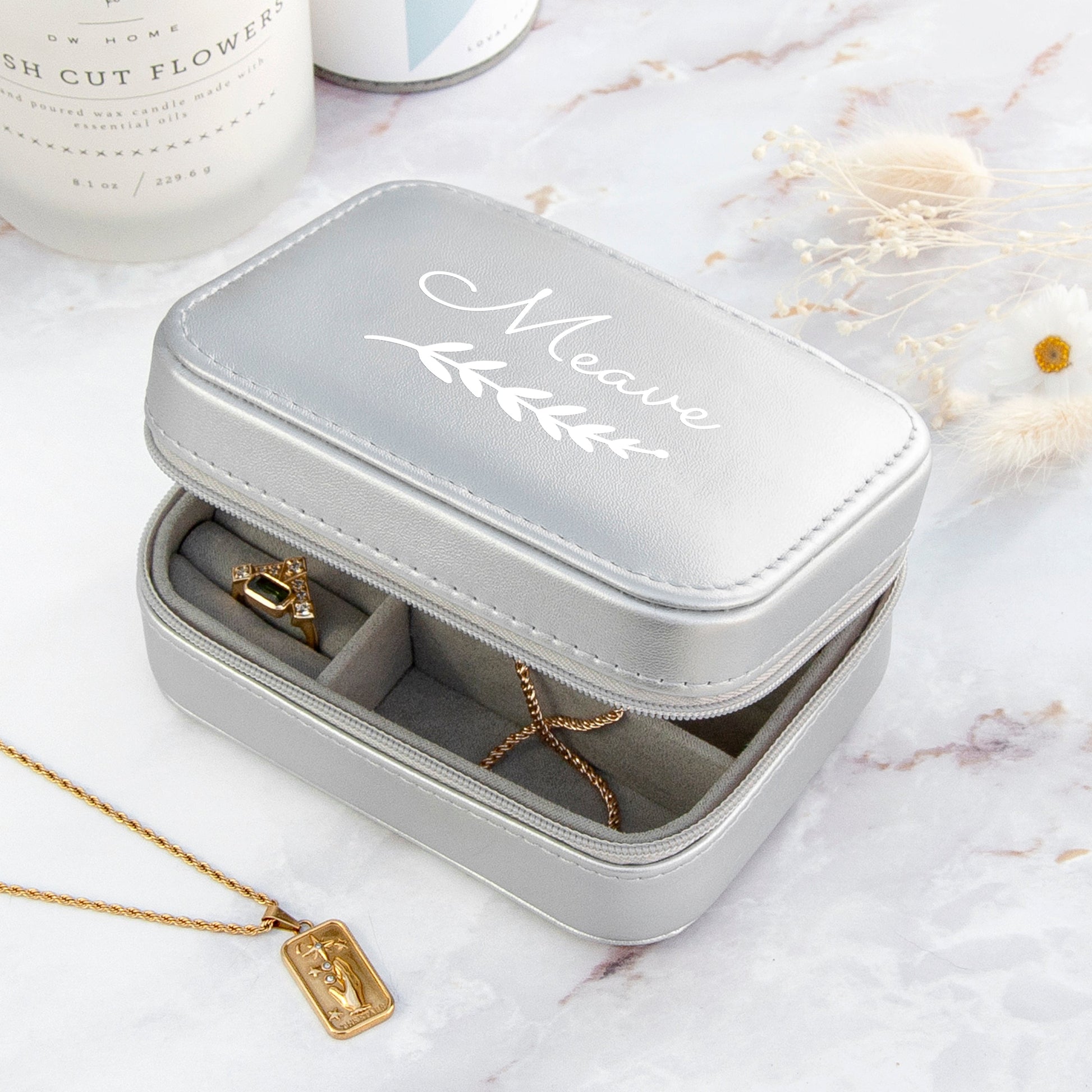 Personalised Silver Wreath Travel Jewellery Case