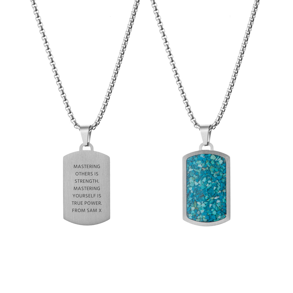 Personalised Men's Blue Turquoise Dog Tag Necklace
