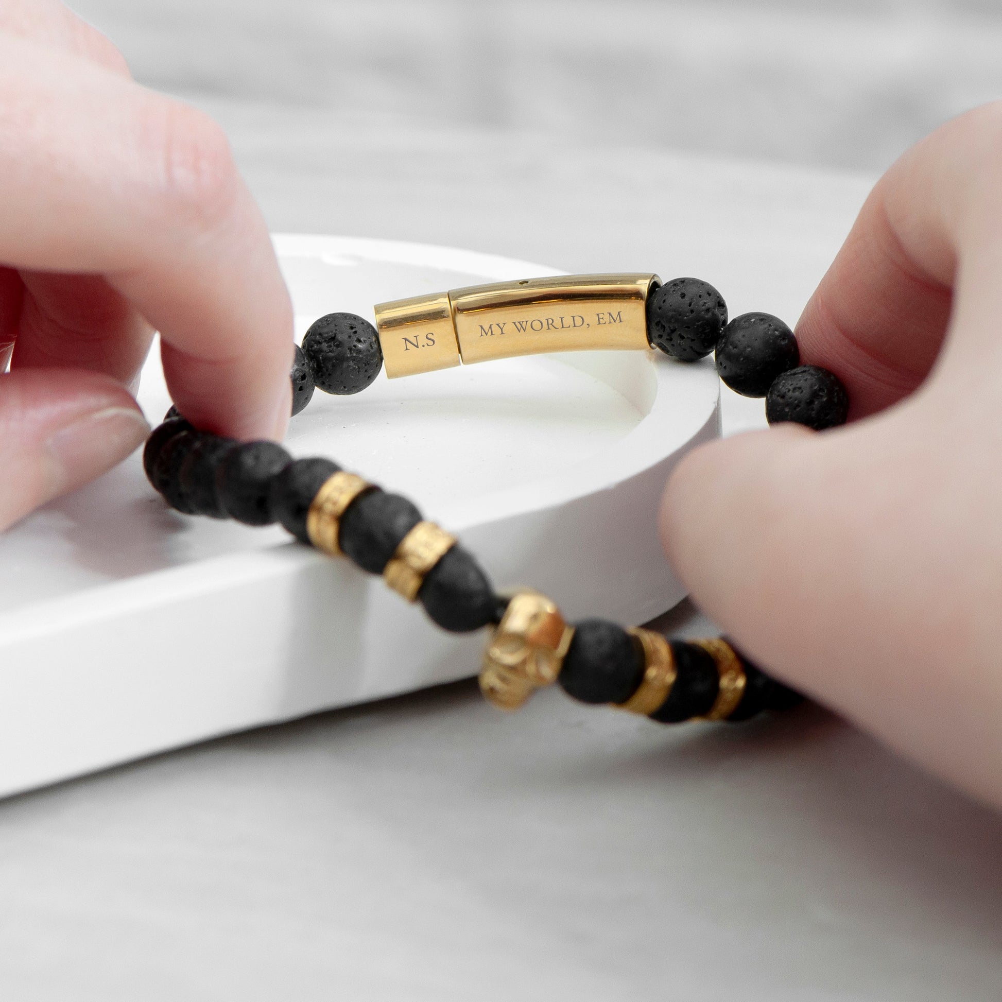 Personalised Men's Golden Skull Beaded Bracelet