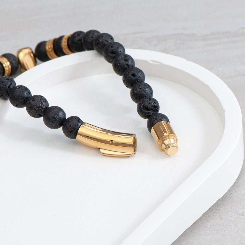 Personalised Men's Golden Skull Beaded Bracelet