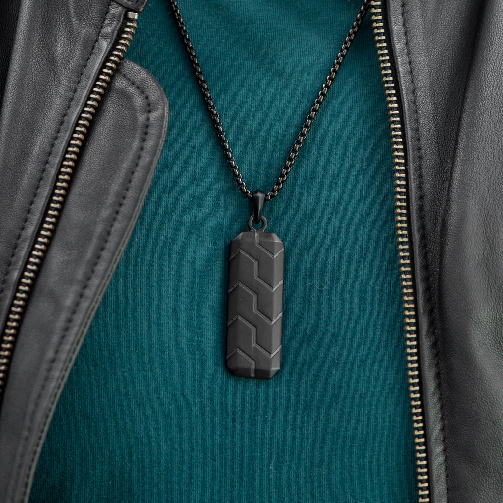 Personalised Men's Black Tyretread Necklace