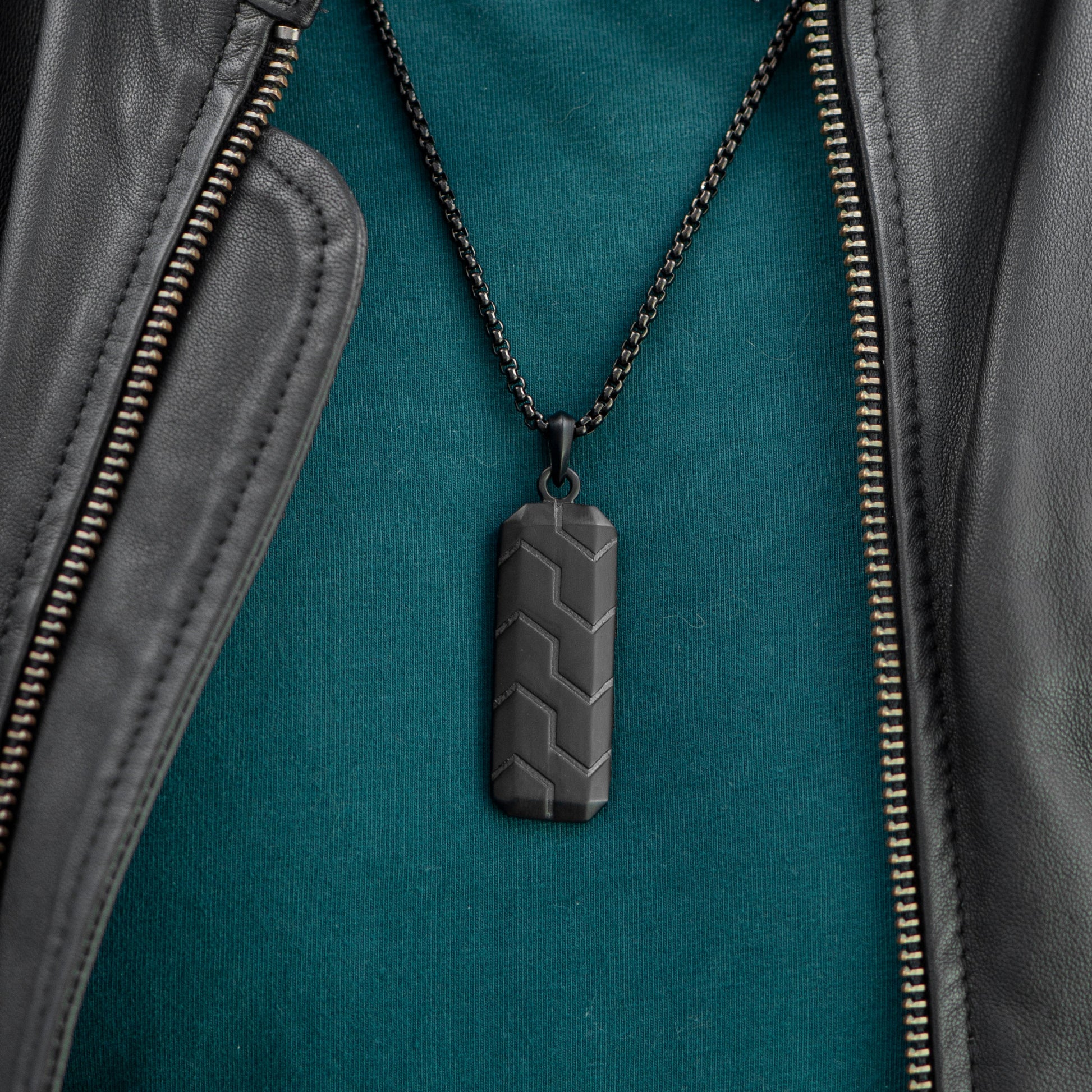Personalised Men's Black Tyretread Necklace