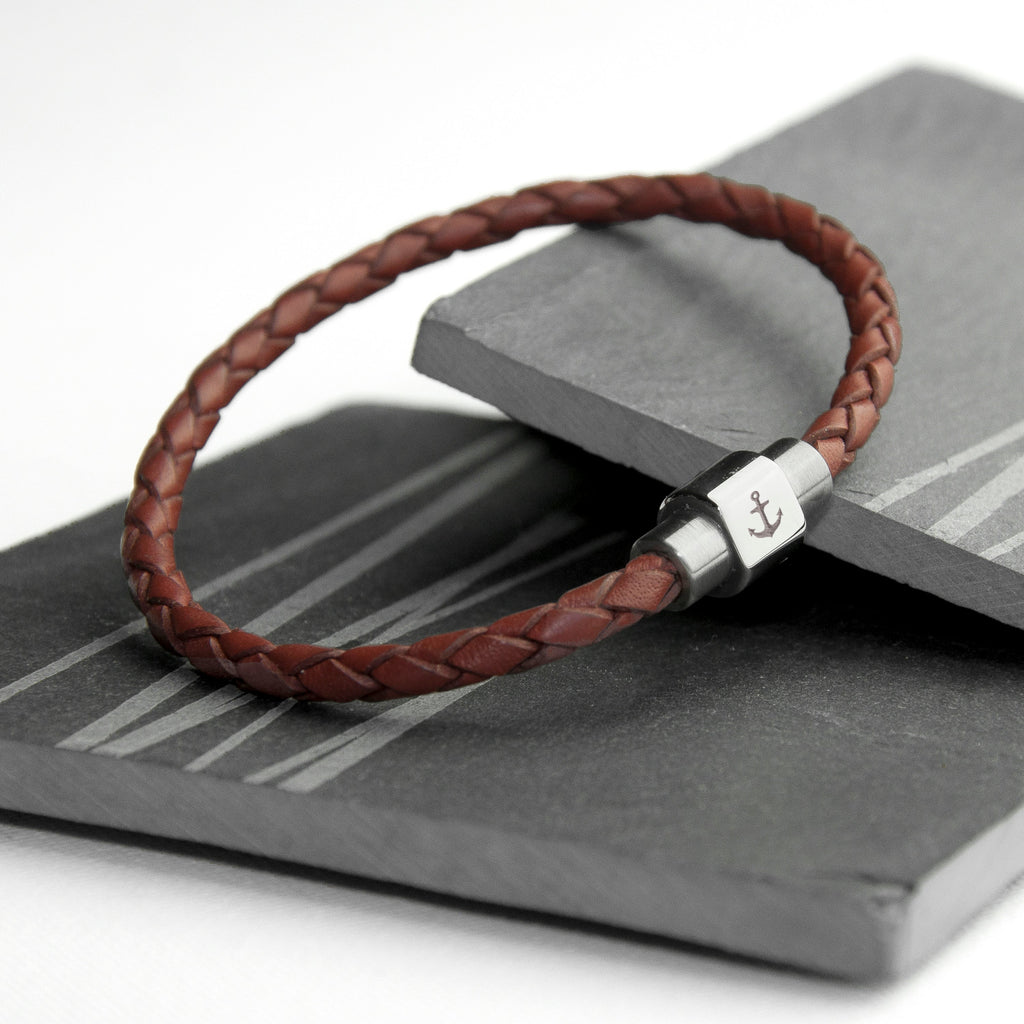 Personalised Men's Anchor Woven Leather Bracelet