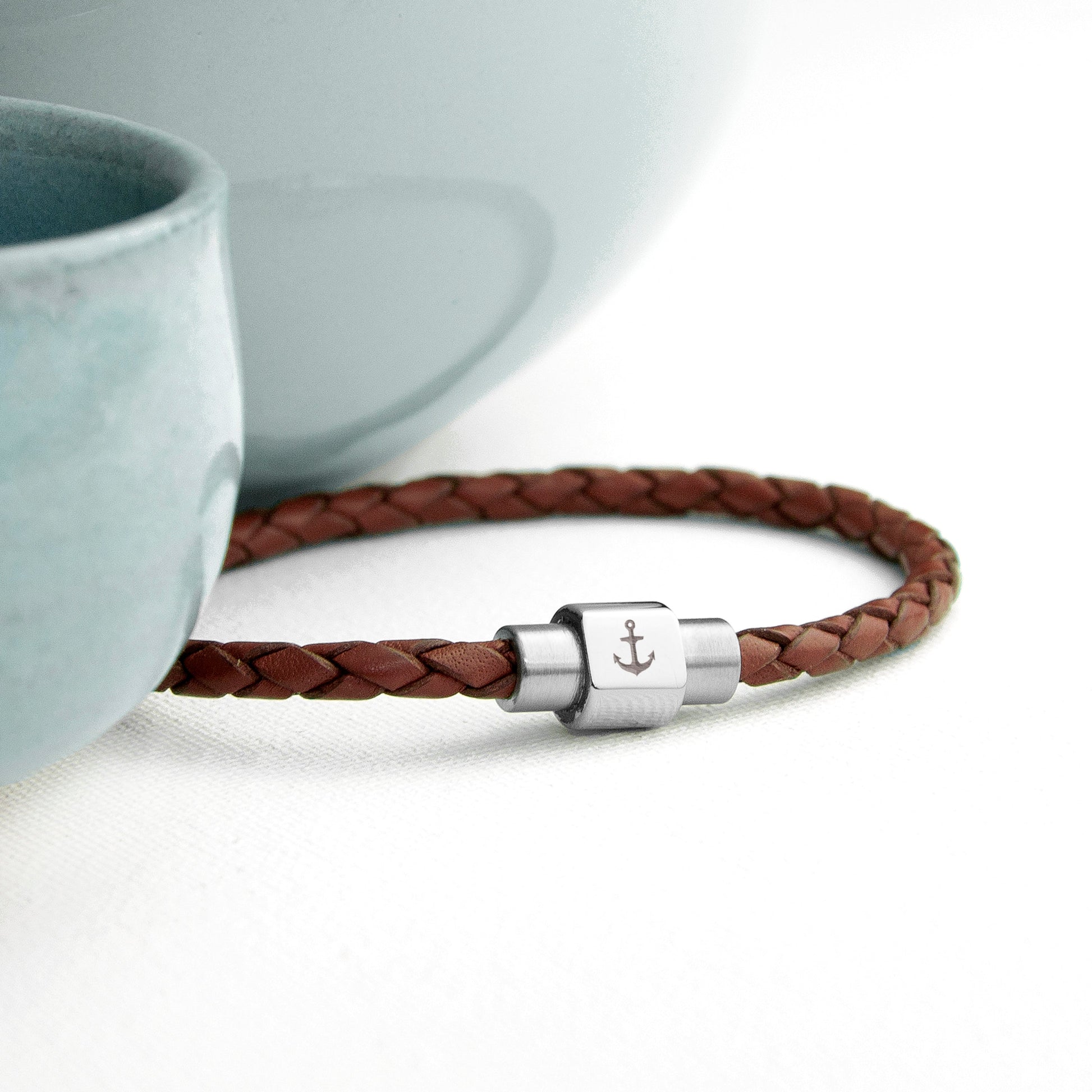 Personalised Men's Anchor Woven Leather Bracelet