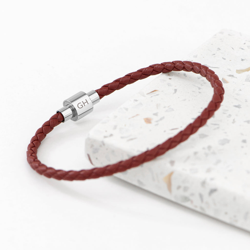 Personalised Men's Travel Compass Woven Leather Bracelet