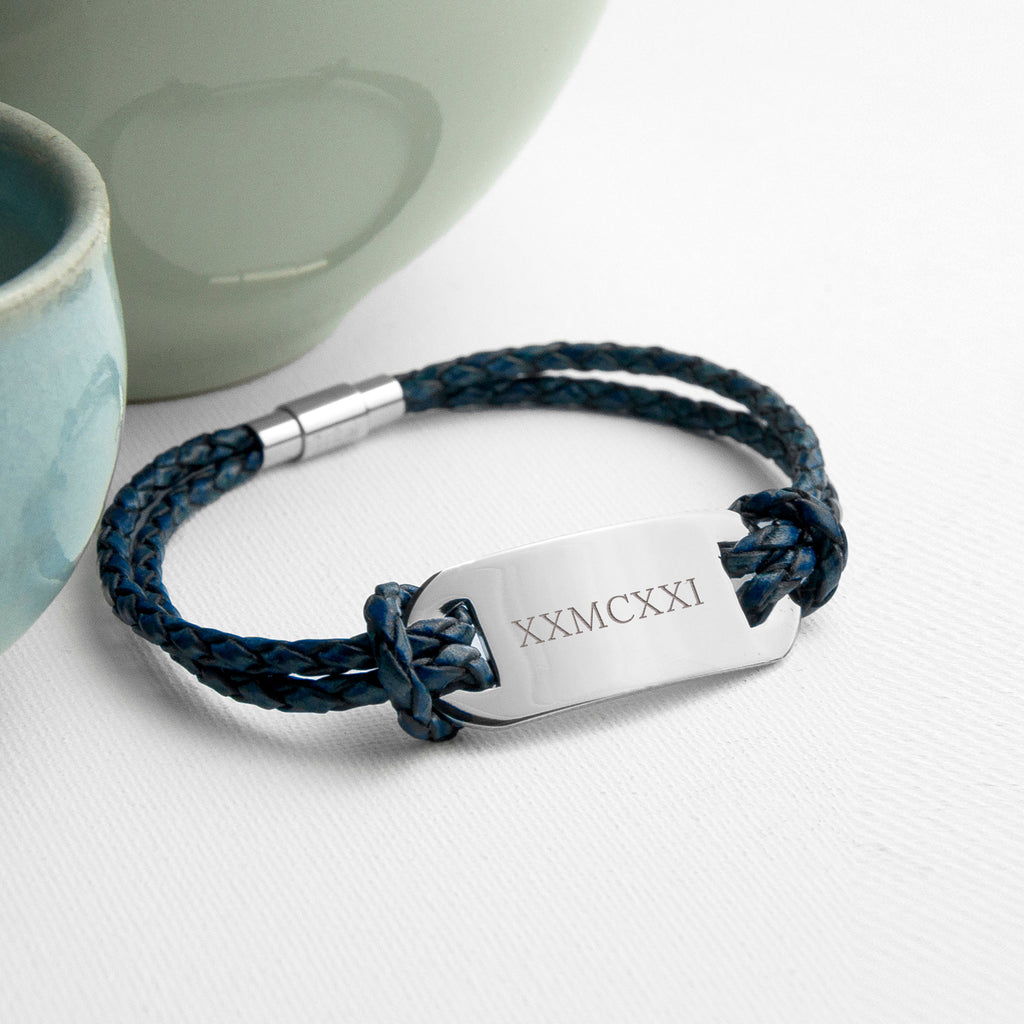 Personalised Men's Roman Numerals Leather Bracelet
