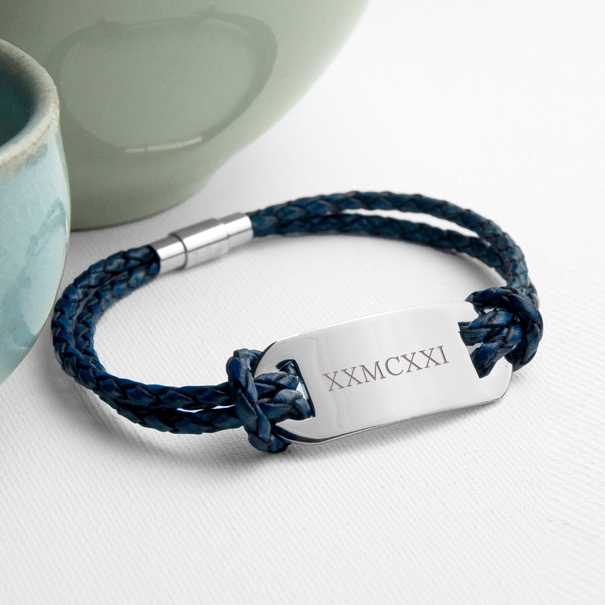 Personalised Men's Roman Numerals Leather Bracelet