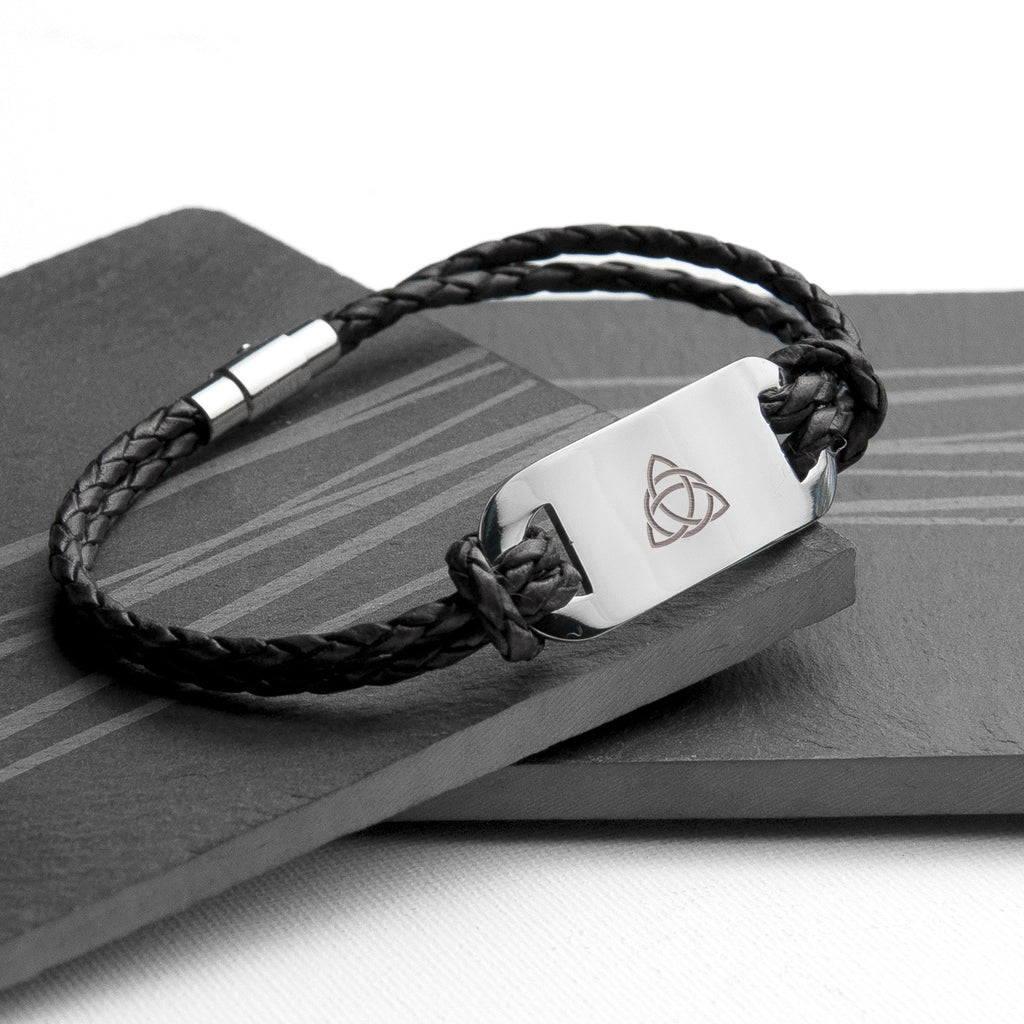 Personalised Men's Celtic Trinity Leather Bracelet