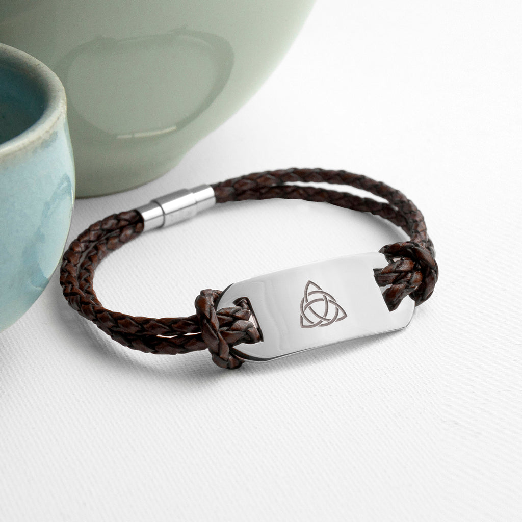 Personalised Men's Celtic Trinity Leather Bracelet