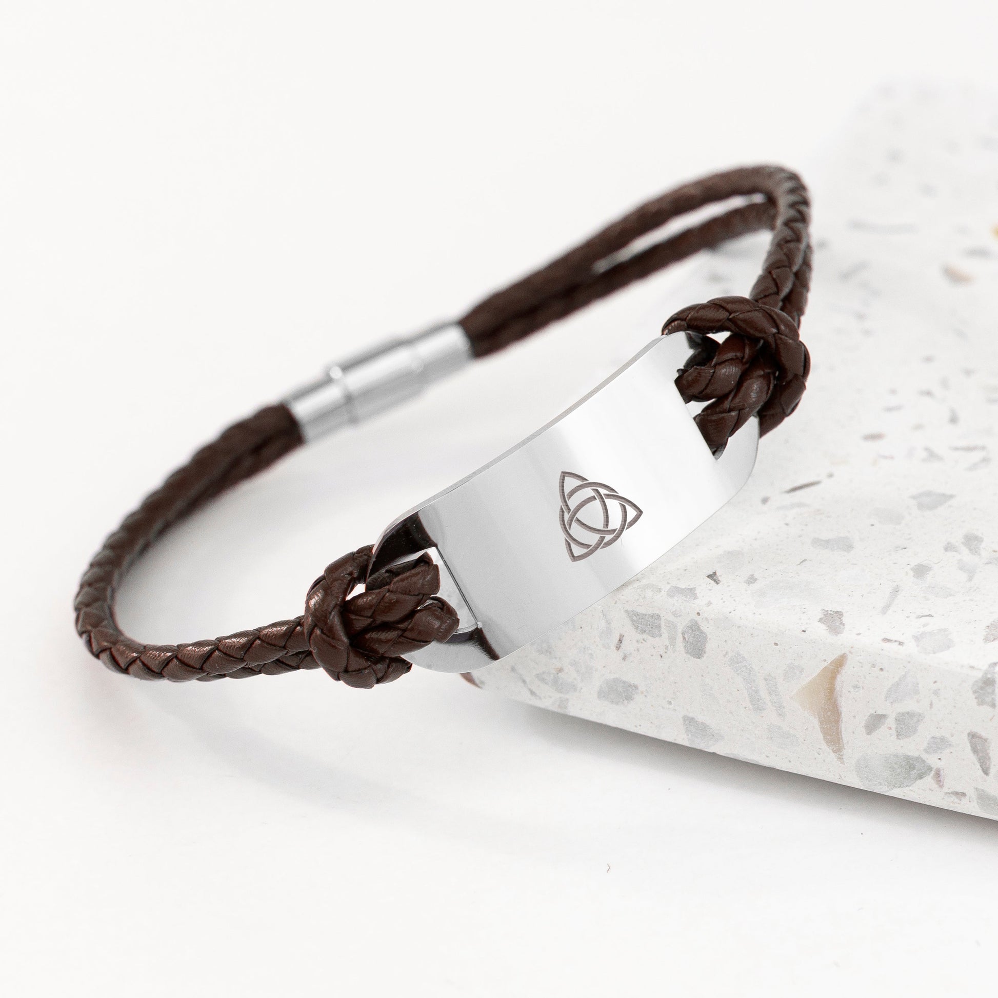 Personalised Men's Celtic Trinity Leather Bracelet