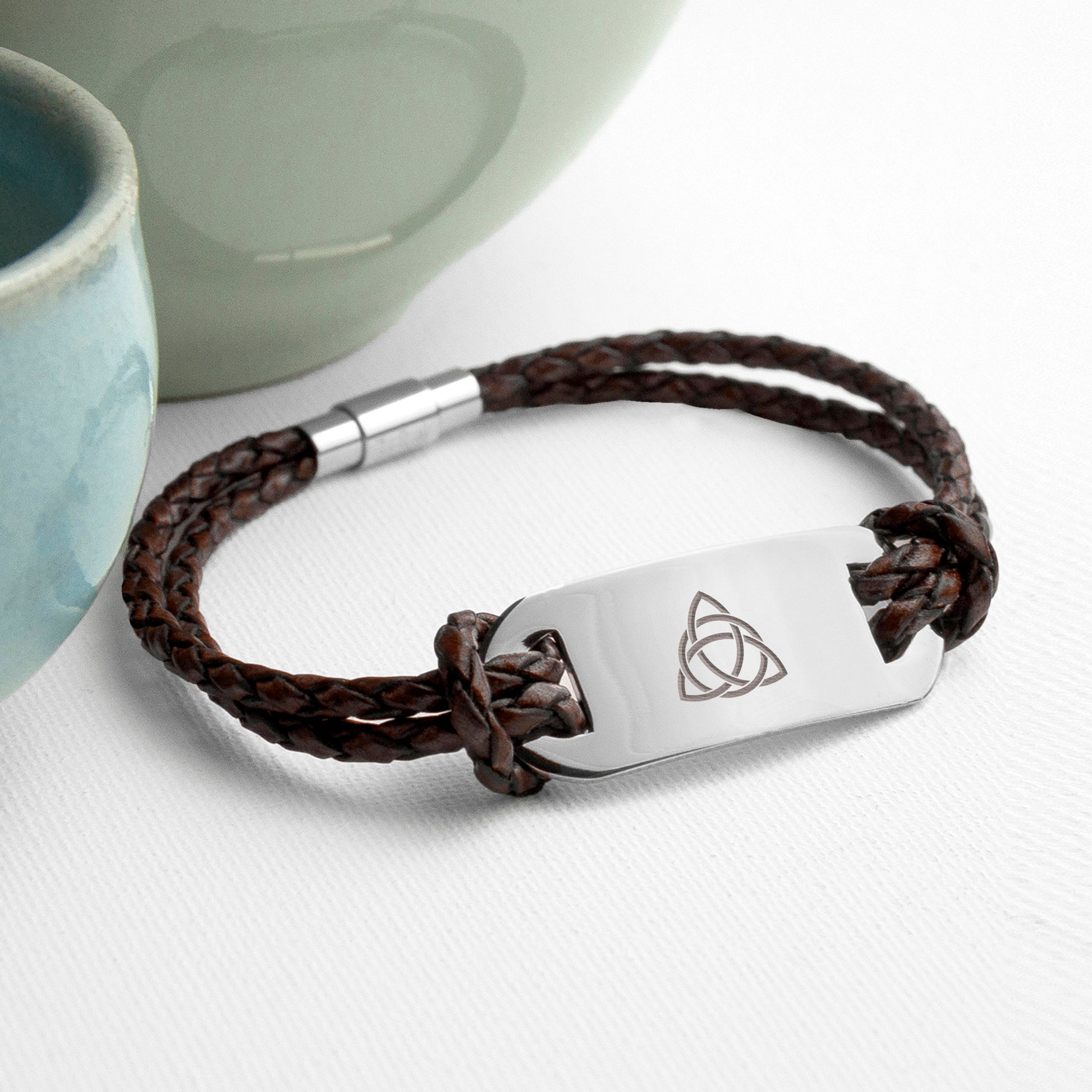 Personalised Men's Celtic Trinity Leather Bracelet