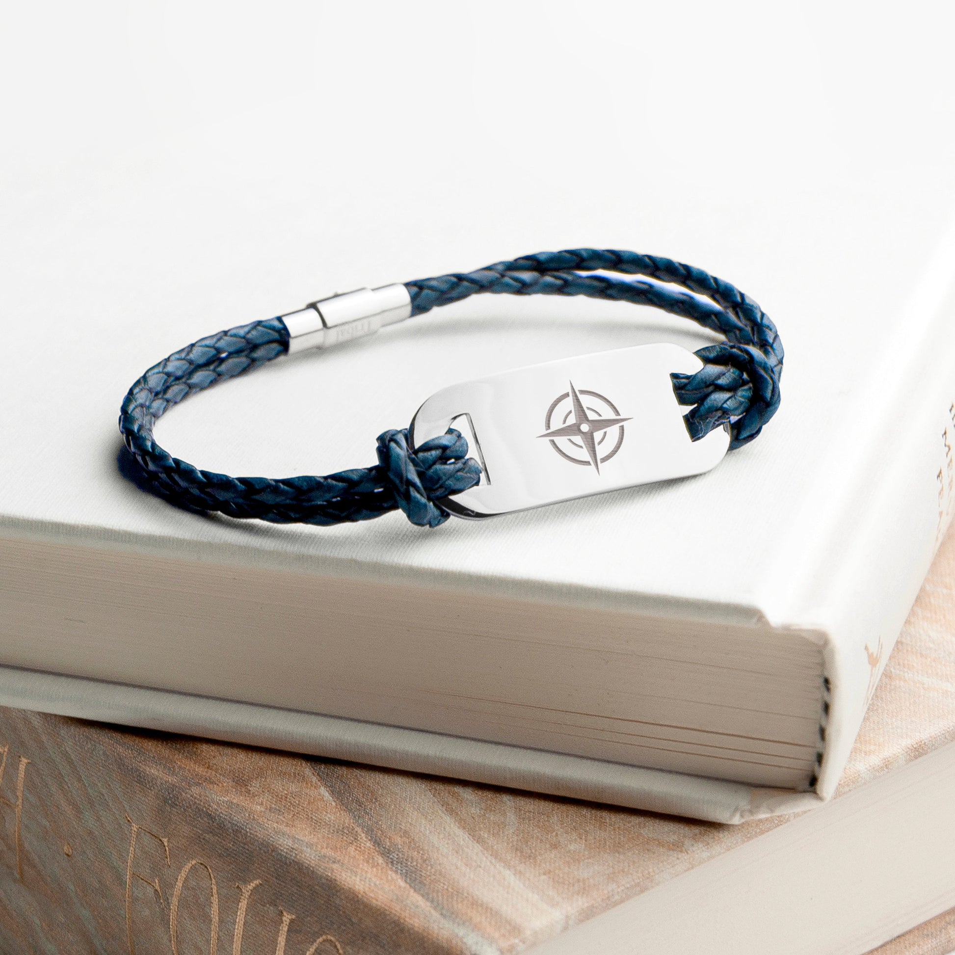 Personalised Men's Travel Compass Leather Bracelet