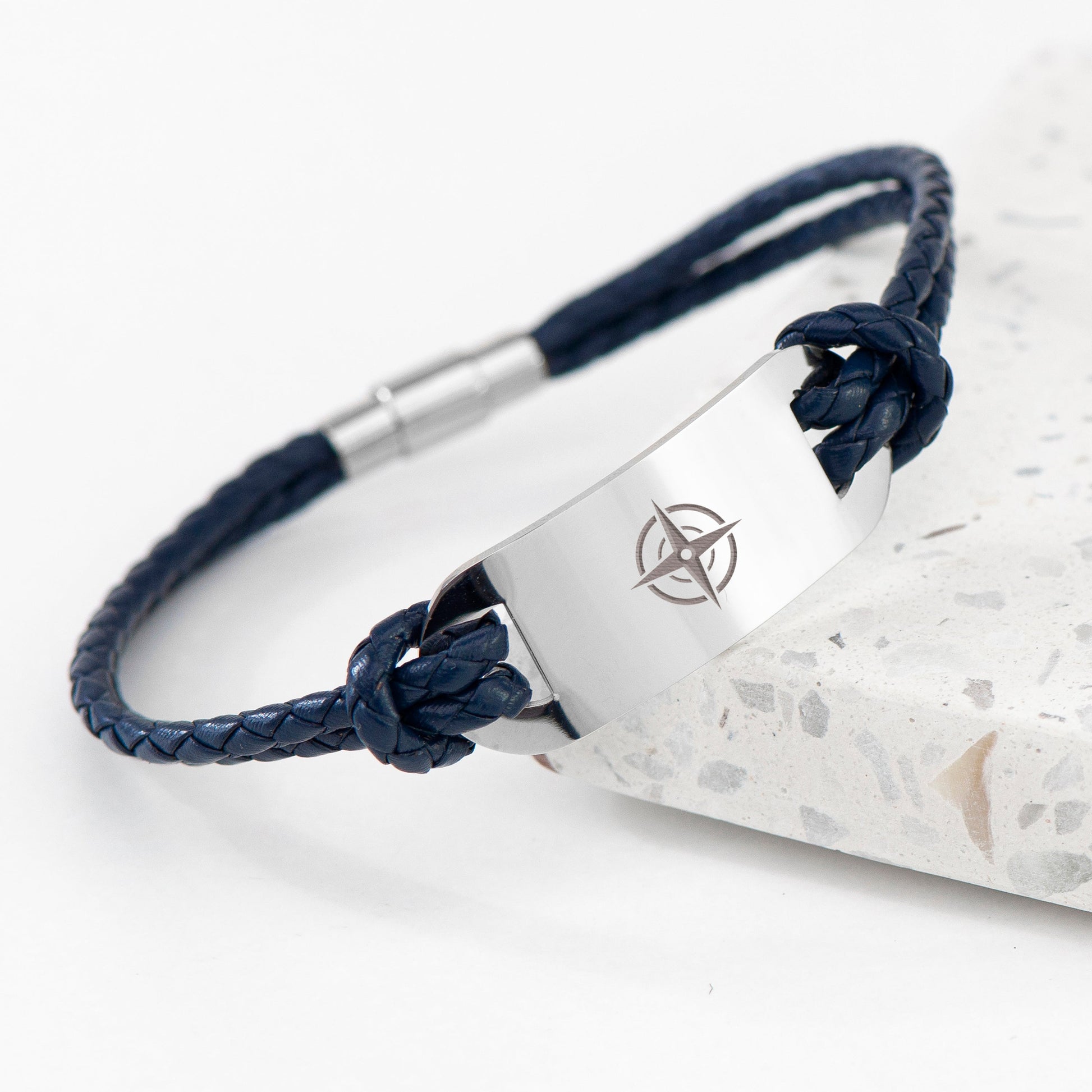 Personalised Men's Travel Compass Leather Bracelet