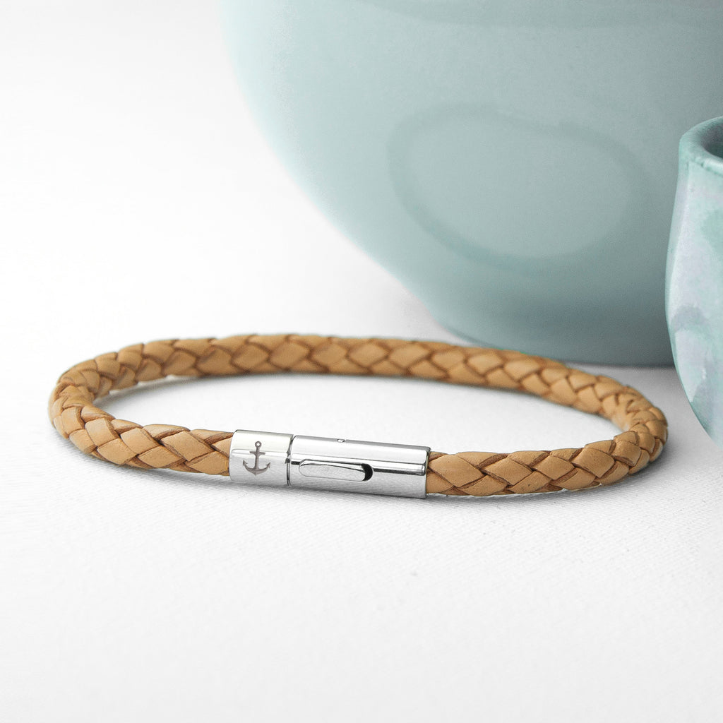 Personalised Men's Anchor Capsule Leather Bracelet
