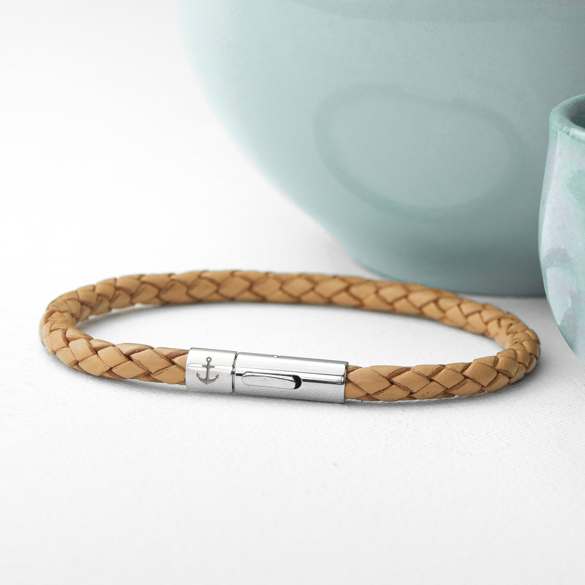 Personalised Men's Anchor Capsule Leather Bracelet