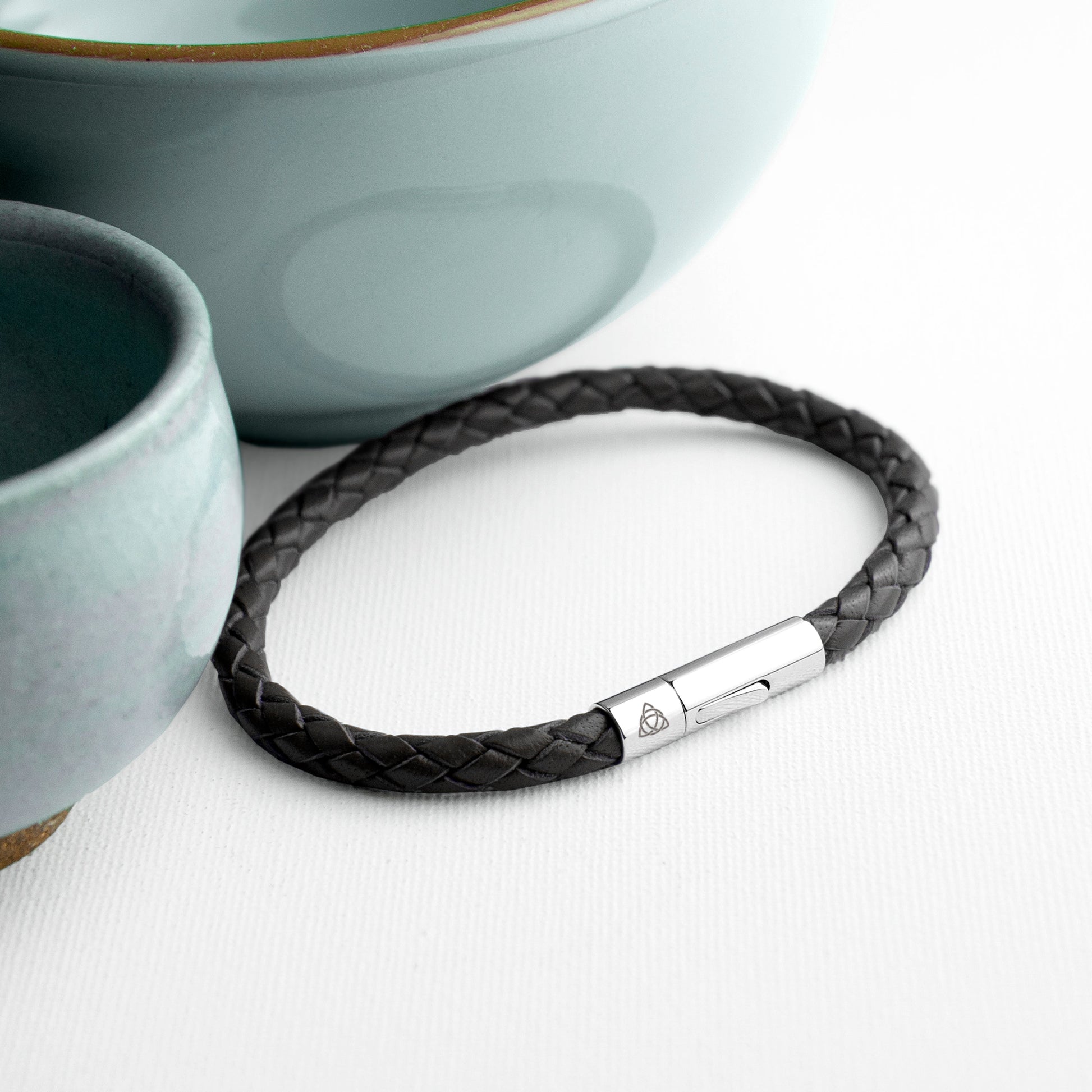 Personalised Men's Celtic Trinity Leather Bracelet
