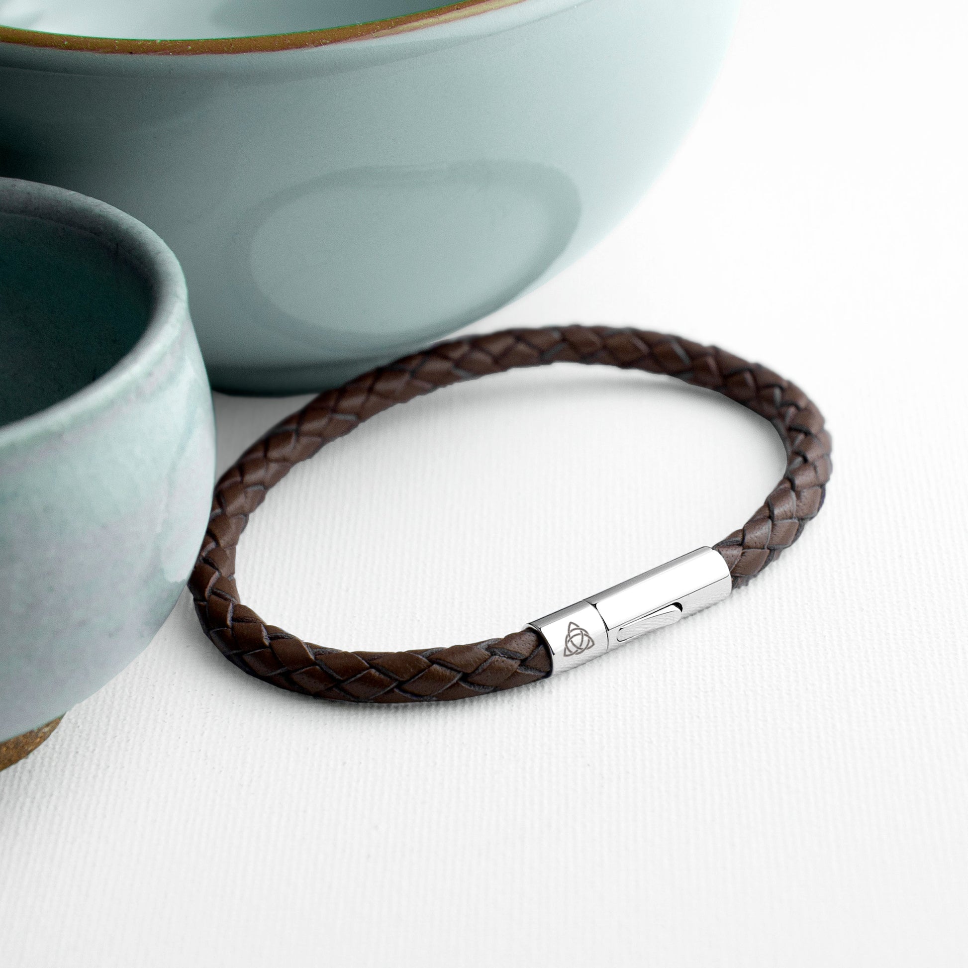 Personalised Men's Celtic Trinity Leather Bracelet