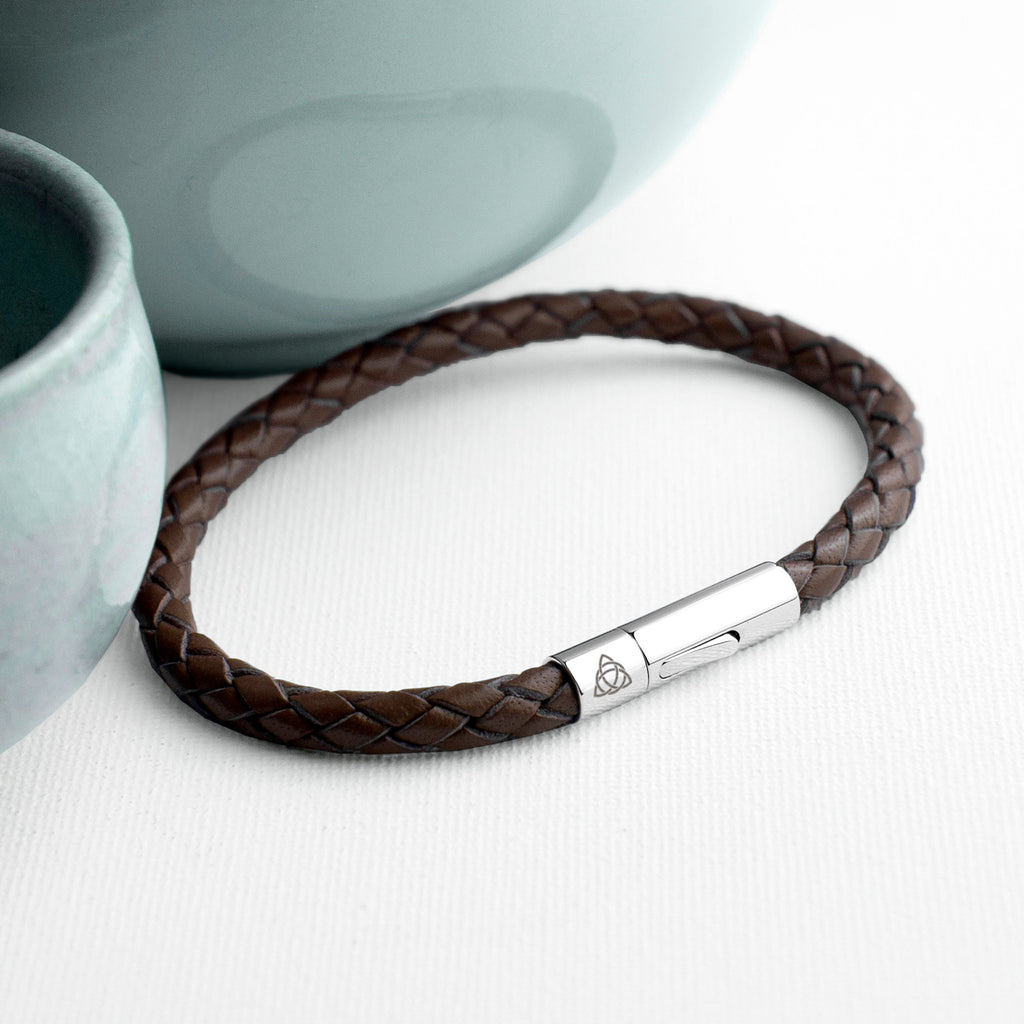 Personalised Men's Celtic Trinity Leather Bracelet
