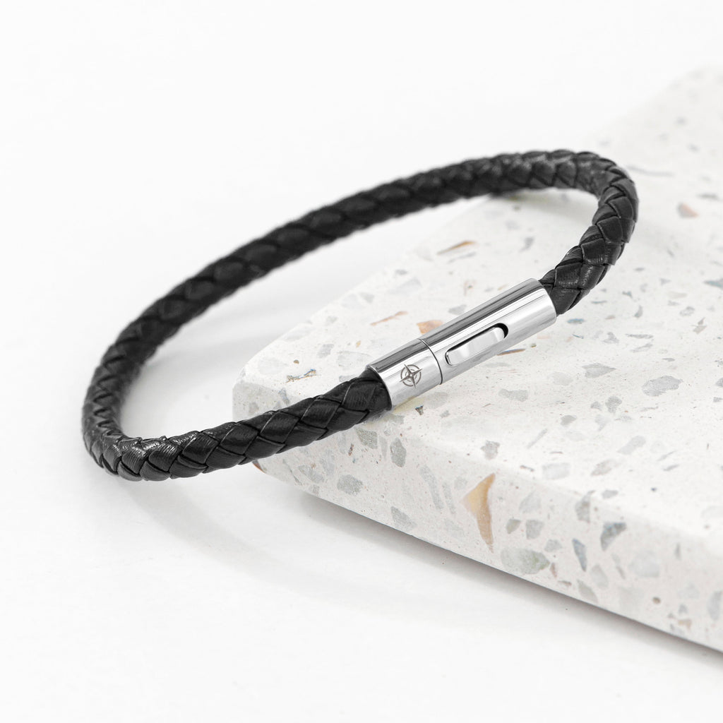 Personalised Men's Travel Compass Leather Bracelet