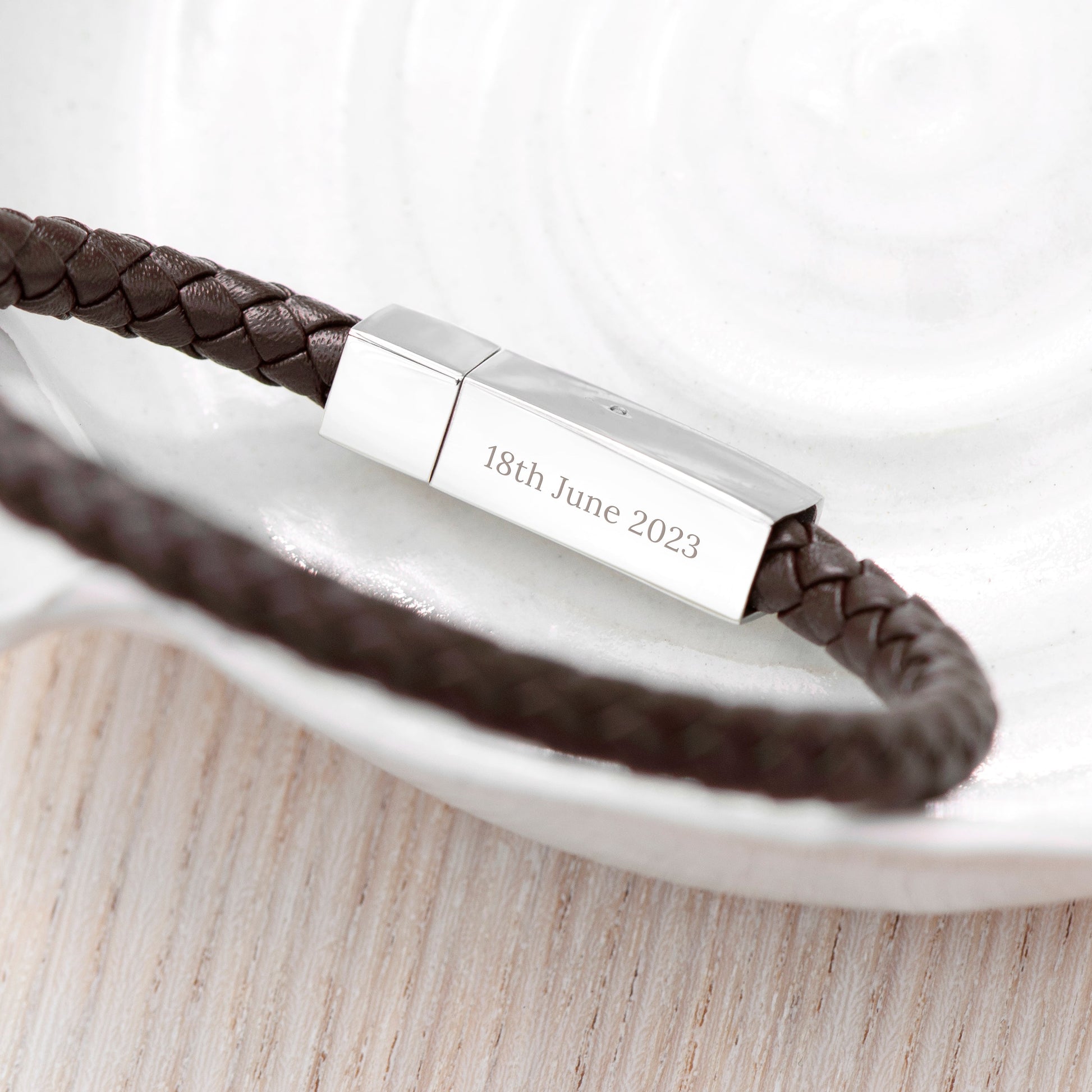 Personalised Men's Leather Travel Compass Bracelet with Tube Clasp