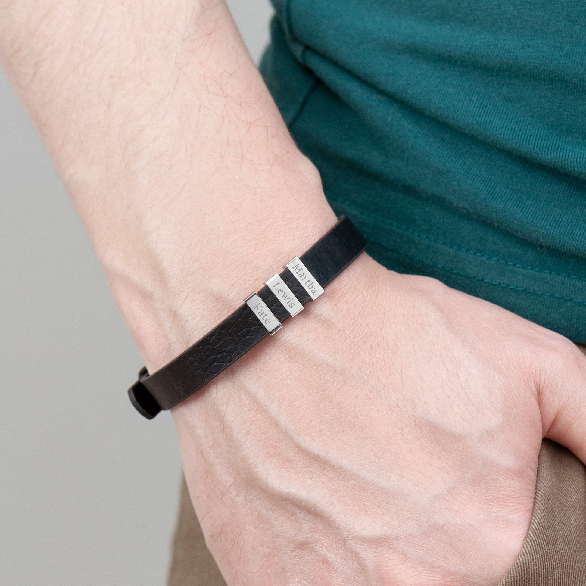 Personalised Men's Soho Tag Black Leather Bracelet