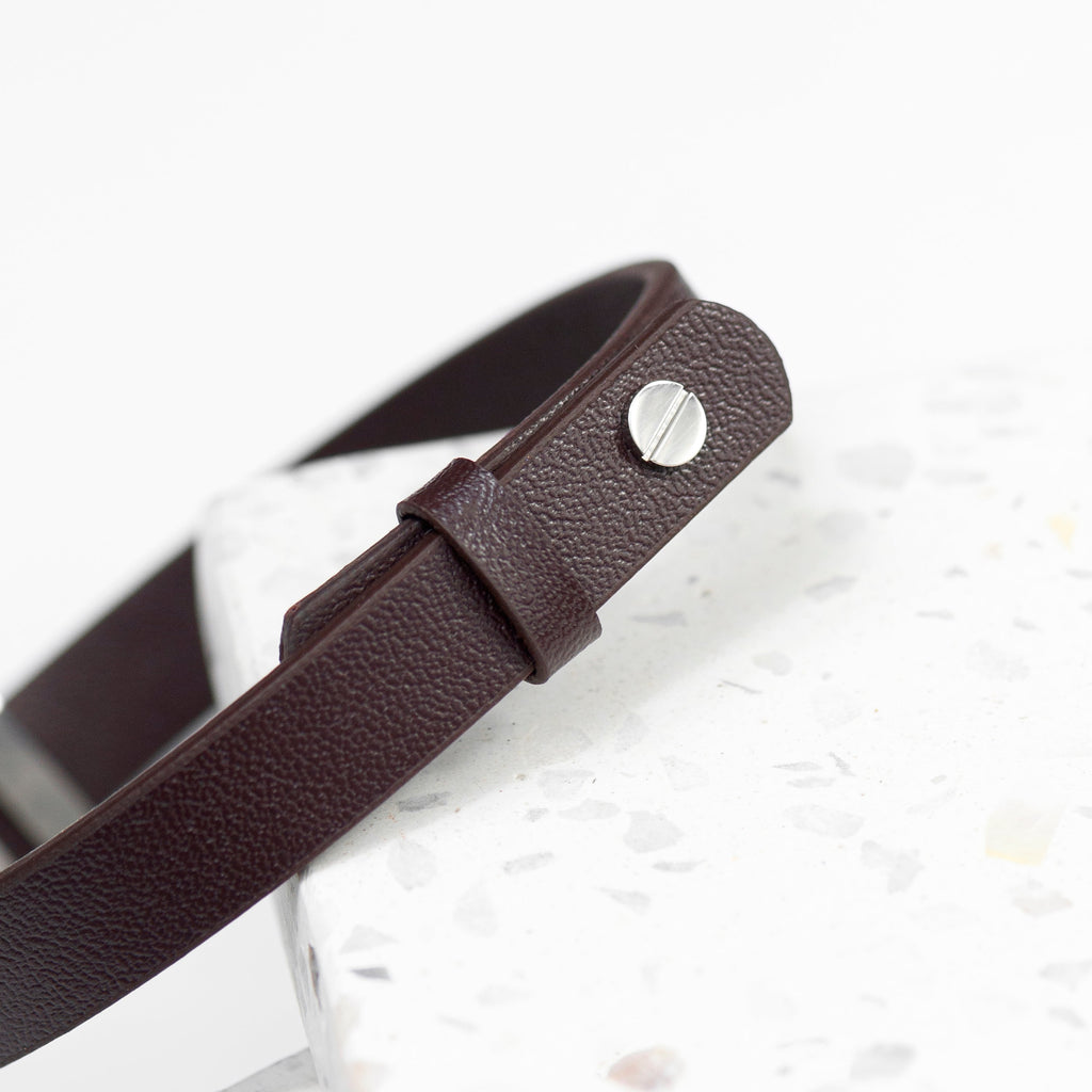 Personalised Men's Brown Leather Bracelet with Engraved Tag
