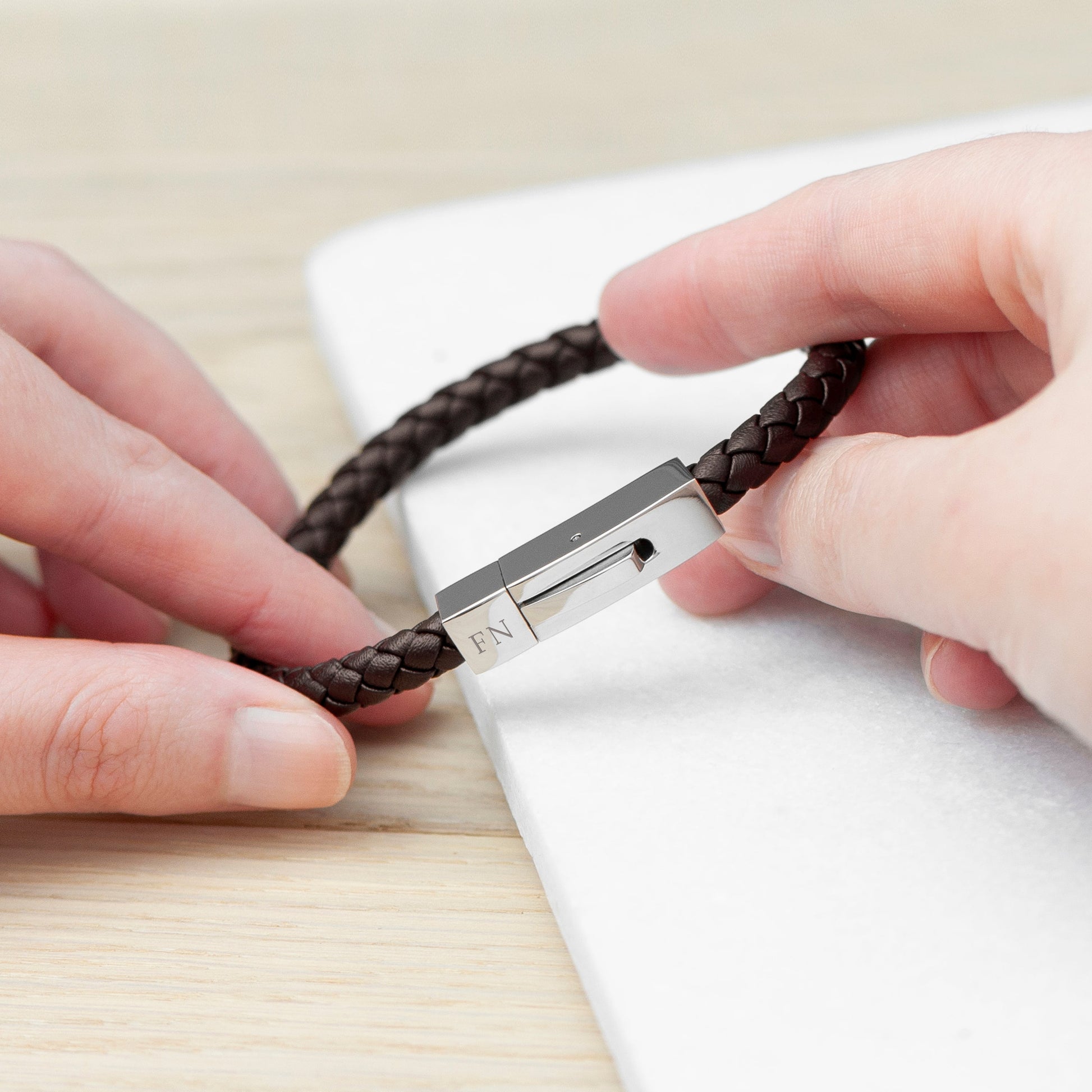 Personalised Men's Brown Leather Clasp Bracelet