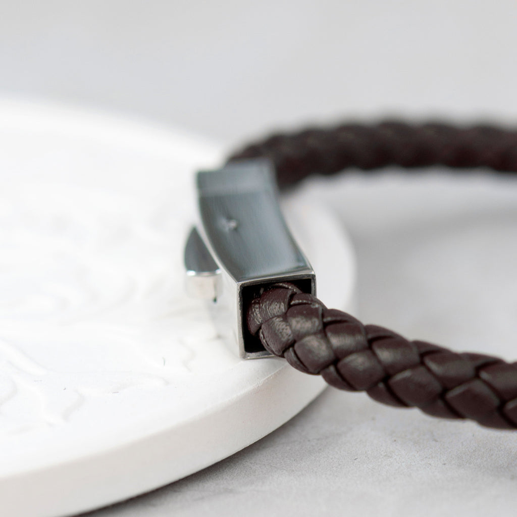 Personalised Men's Brown Leather Clasp Bracelet