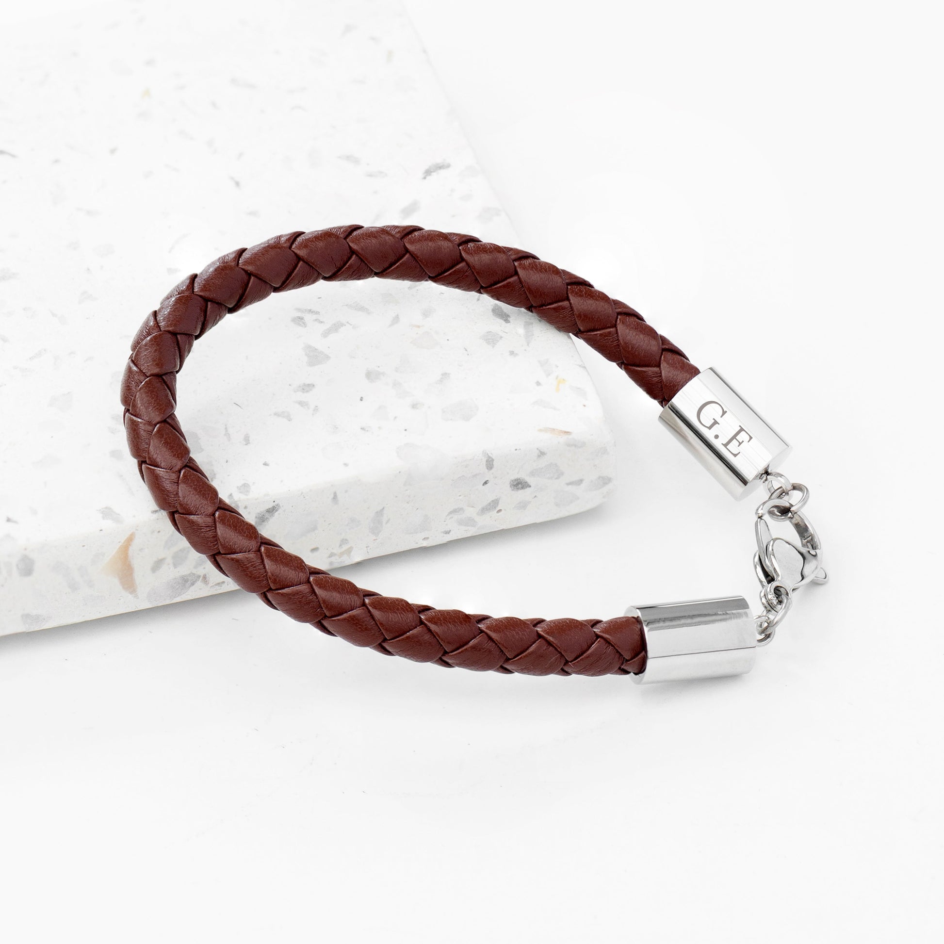 Personalised Men's Brown Horseshoe Bracelet with Sterling Silver Clasp